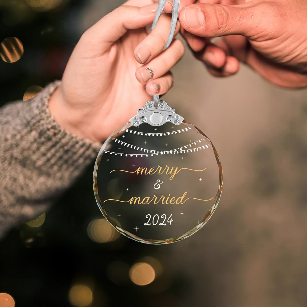 Wedding Gifts - Mr and Mrs Gifts - Wedding Gifts for Couples 2024 - First Christmas Married Ornament 2024 - Wedding Gifts for Newlyweds, Bridal Shower Gifts for Bride Christmas Ornaments Crystal