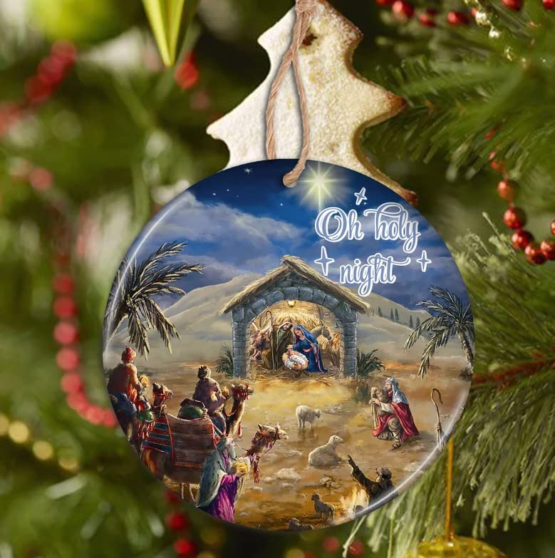 Oh Holy Night Nativity Christmas Tree Ornament, Jesus Hanging Tree Ornament, Christmas Ornament, Holiday Ceramic Ornament