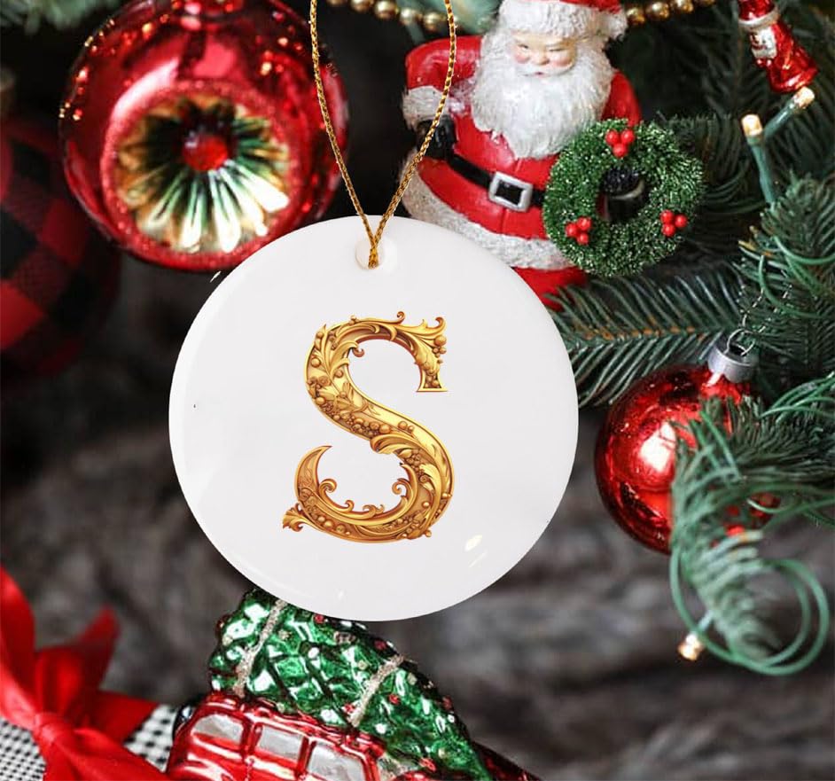 Tubbie Basic Gold Ornament Christmas Decorations Ornament Fantasy Gold Initial Alphabets Christmas Ornament Christmas Tree Hanging Decor, Seasonal Home Decor Ornament (S)