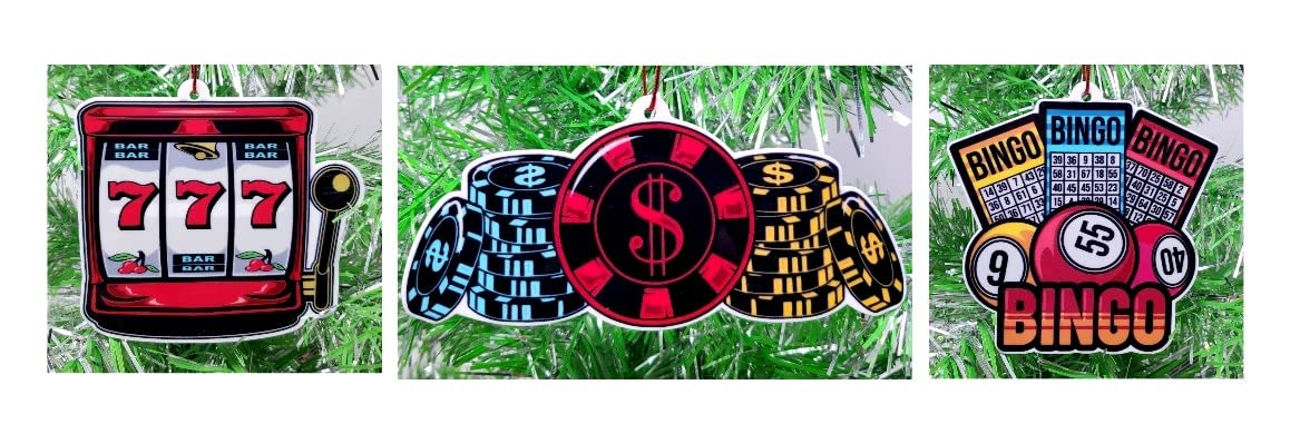 Casino Ornament Set with Slot Machine Ornament, Bingo Ornament and Poker Chip Ornament