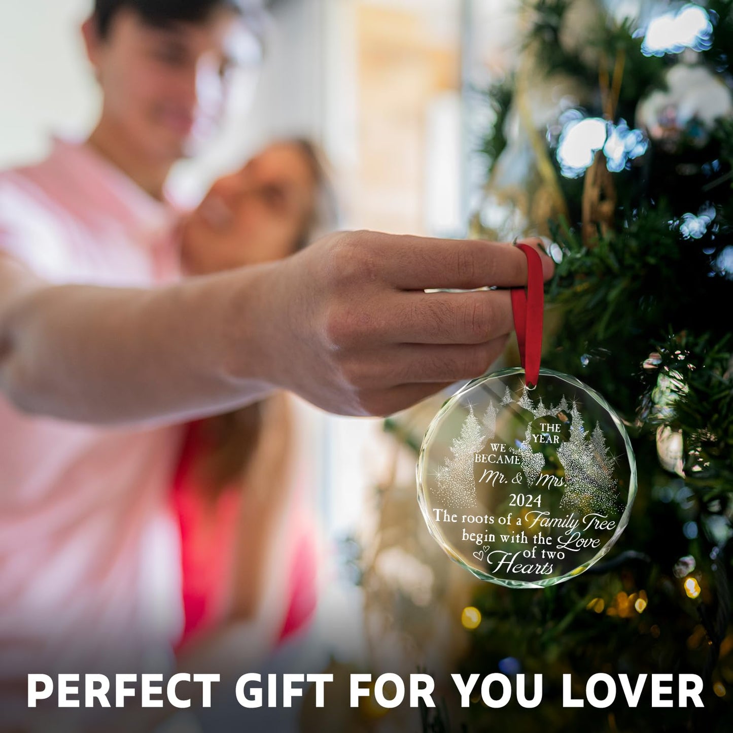 WANDER PRINTS Don't Worry, It's Gift Box Ready - Wedding Gift for Couples - 2024 First Christmas Married Glass Ornament for Couple, Bride - Bridal Shower Gift for Newlyweds - Mr & Mrs Keepsake