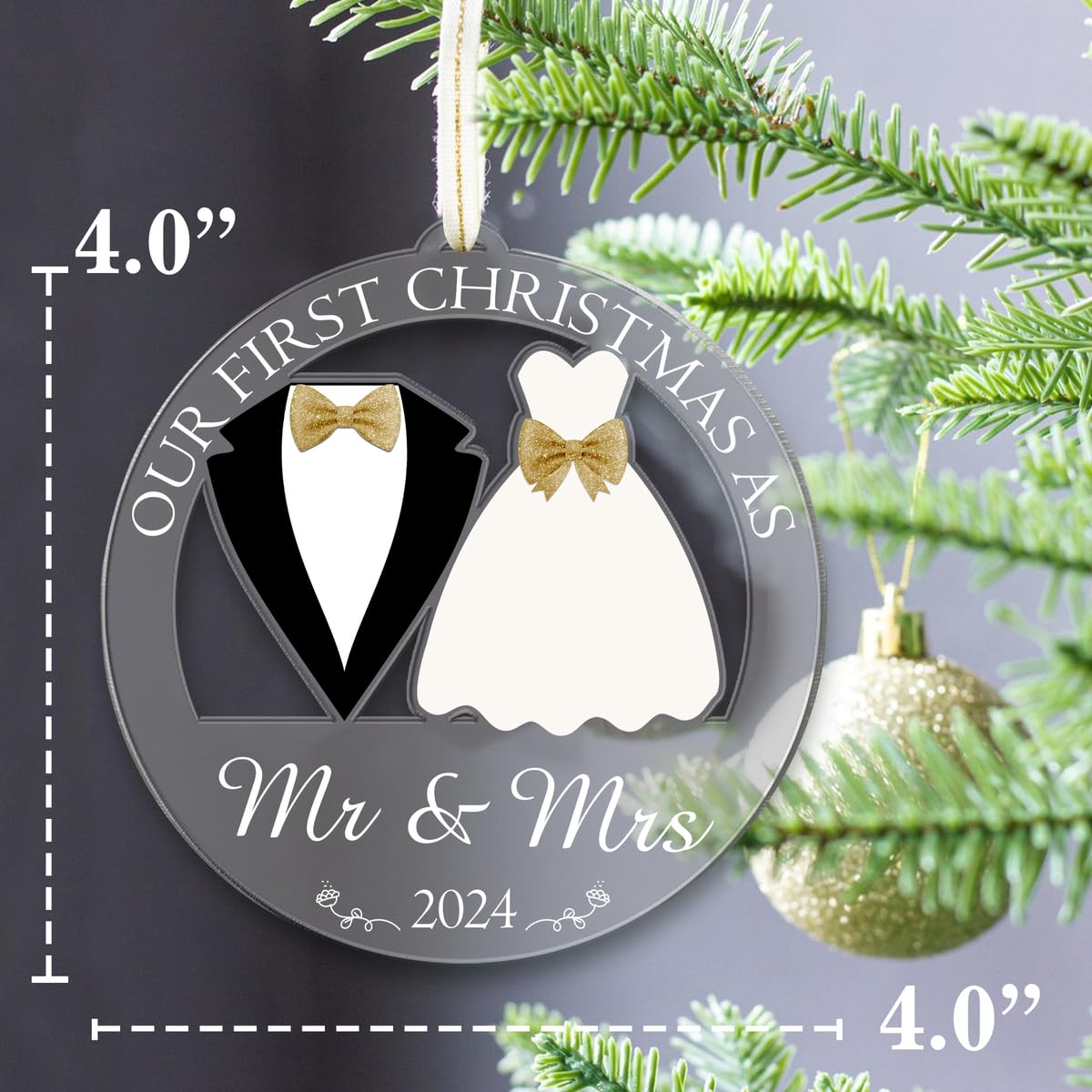 Our First Christmas as Mr and Mrs Ornament 2024, 1st Christmas Married Ornaments, Wedding Gifts for Couple Bride and Groom, Newlywed Gift, Our First Christmas Married Ornament 2024