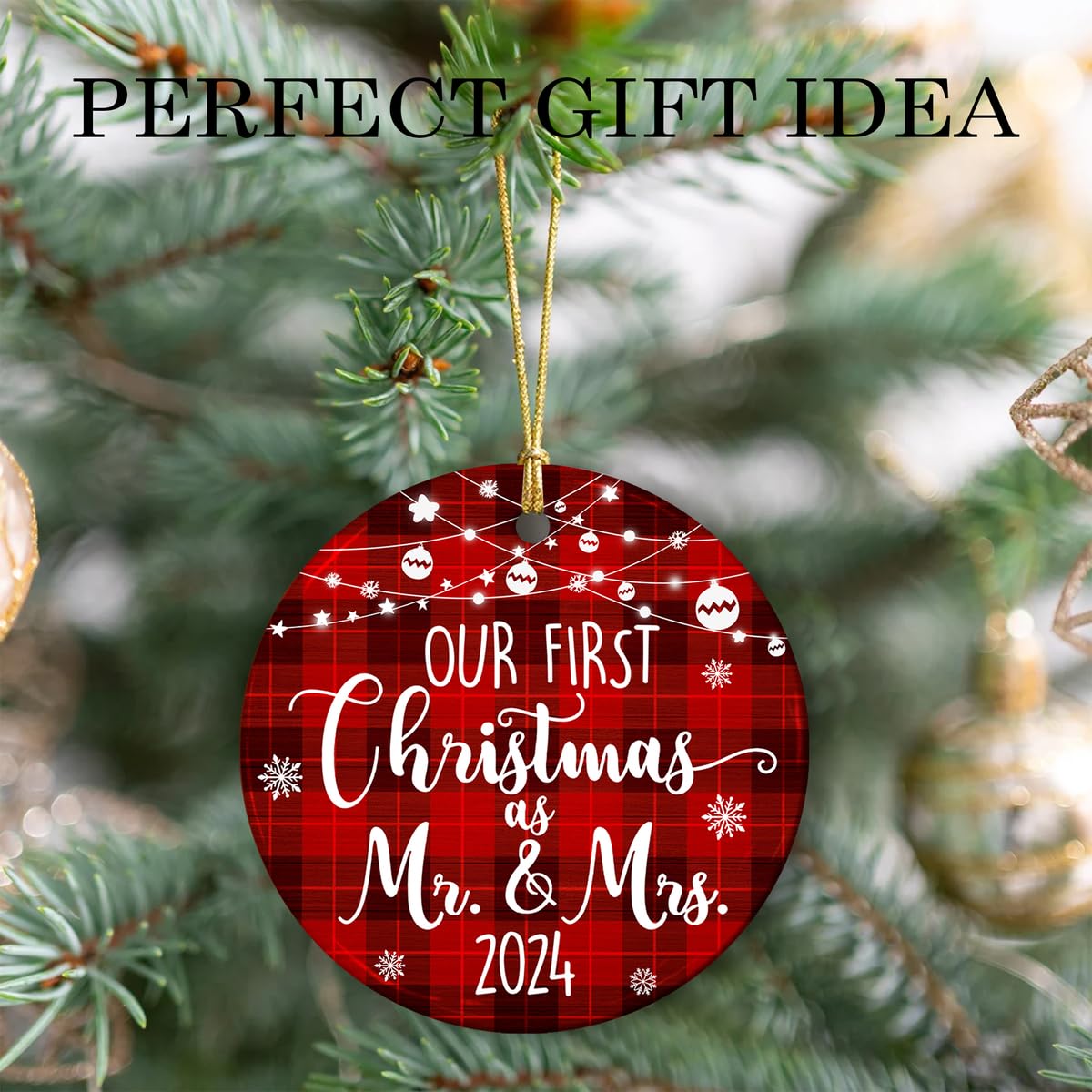 Our First Christmas as Mr & Mrs Ornament 2024, 1st Christmas Married Ornaments, Wedding Gifts for Couple - Bride & Groom, Newlywed Gift - Ceramic Ornaments