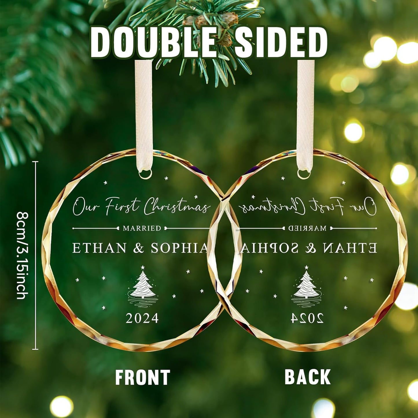 Personalized First Christmas Married Ornament 2024, 1st Year Wedding Ornament for Newlywed, Our First Engaged Christmas Ornament, Glass Hanging Decoration for Couples Just Married with Gift Box