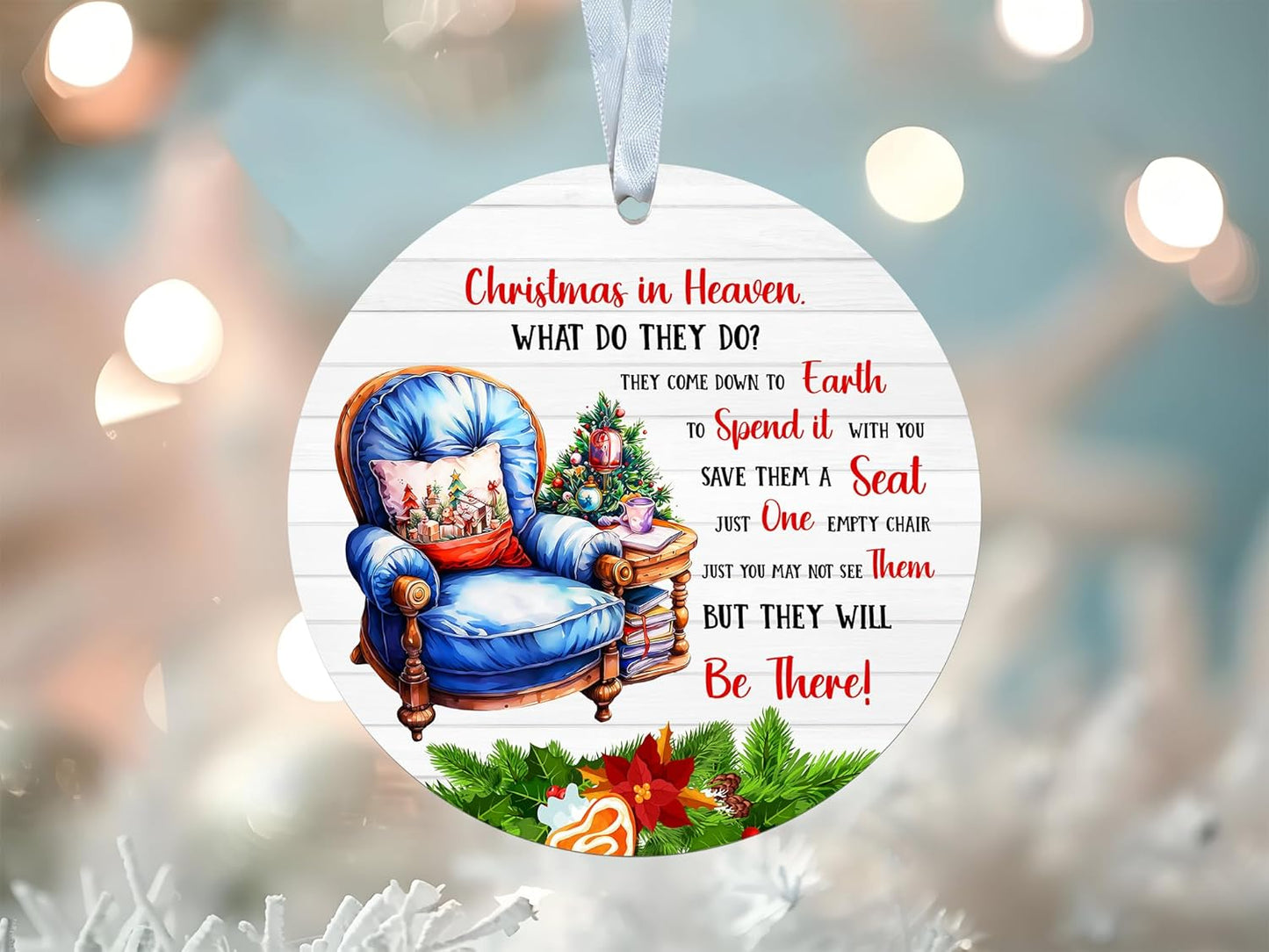 Christmas in Heaven Keepsake - Christmas Memorial Ornament - Chair Xmas Ornament - Xmas Holiday Ornament - Acrylic Ornament