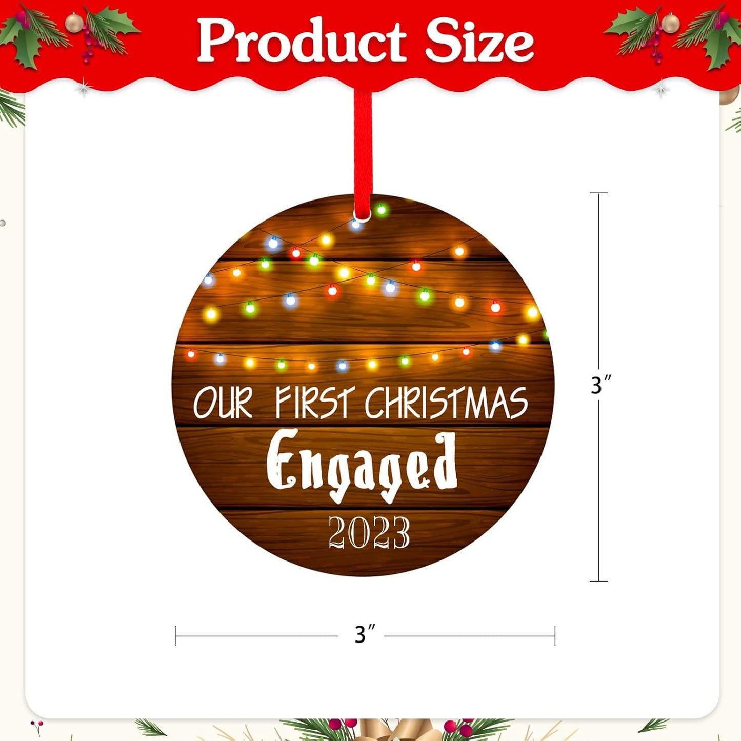 SICOHOME Our First Christmas Engaged Ornament 2023-3" Couple Ornament First Christmas Married Wedding Ornament Mr & Mrs Newlywed Christmas Ornament