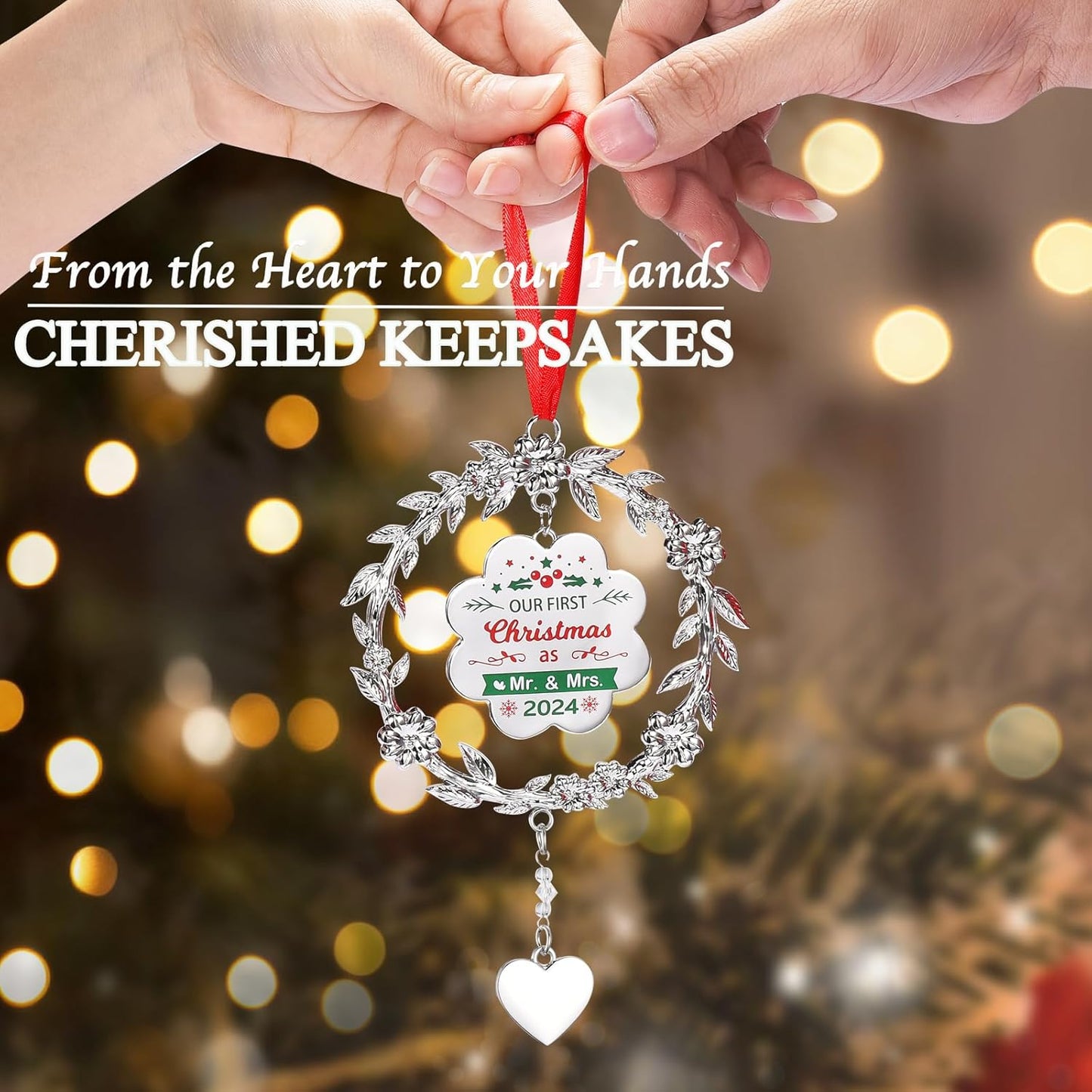 Our First Christmas Ornament 2024, Metal Just Married Christmas Ornament as Mr and Mrs, 1st Christmas Married Ornament 2024, Bridal Shower Wedding Newlywed Gifts for Couple for Christmas Decoration