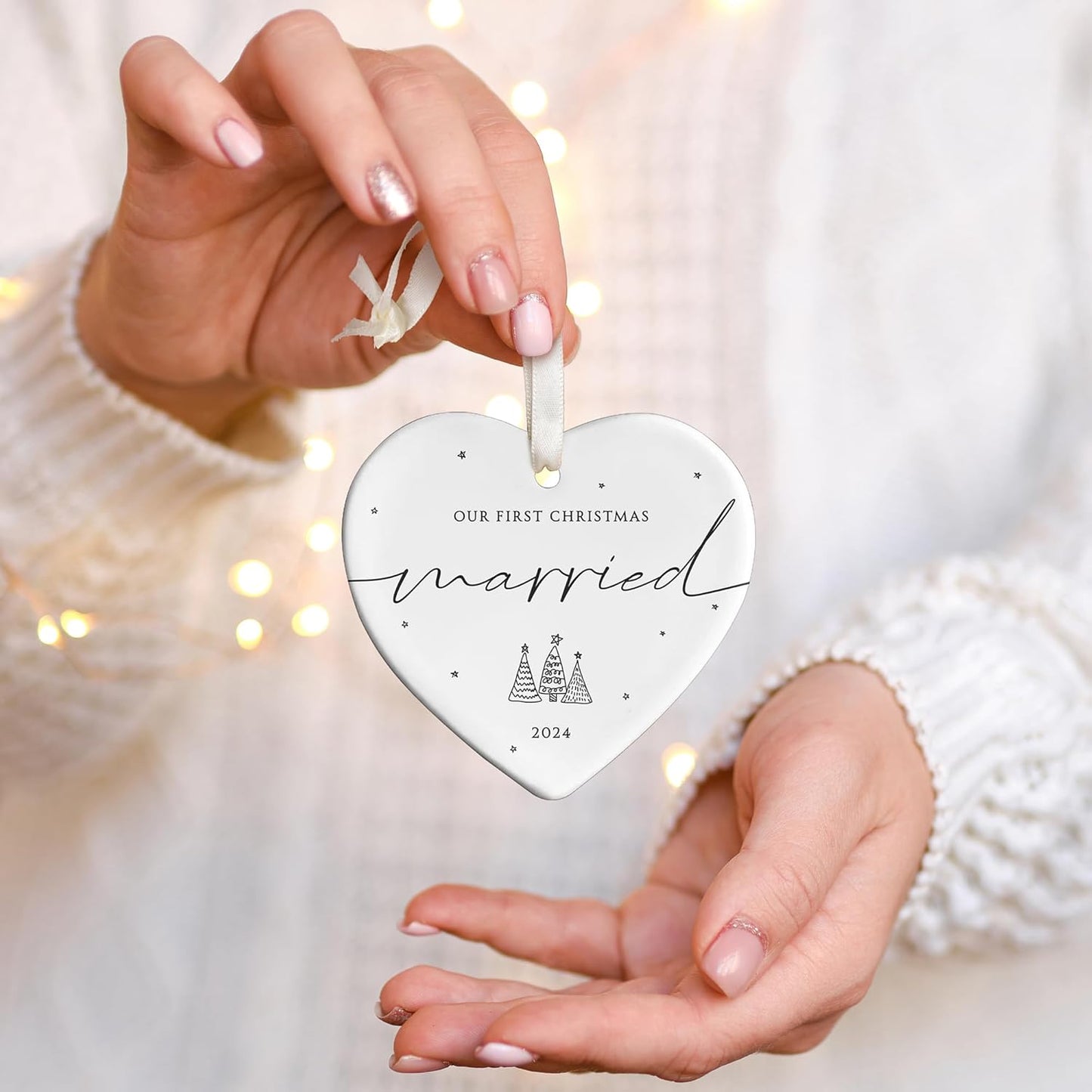 Our First Christmas Married Ornament 2024 - Wedding Ornaments, 2024 Wedding Newlywed Christmas Ornaments 2024 - Ceramic Ornament