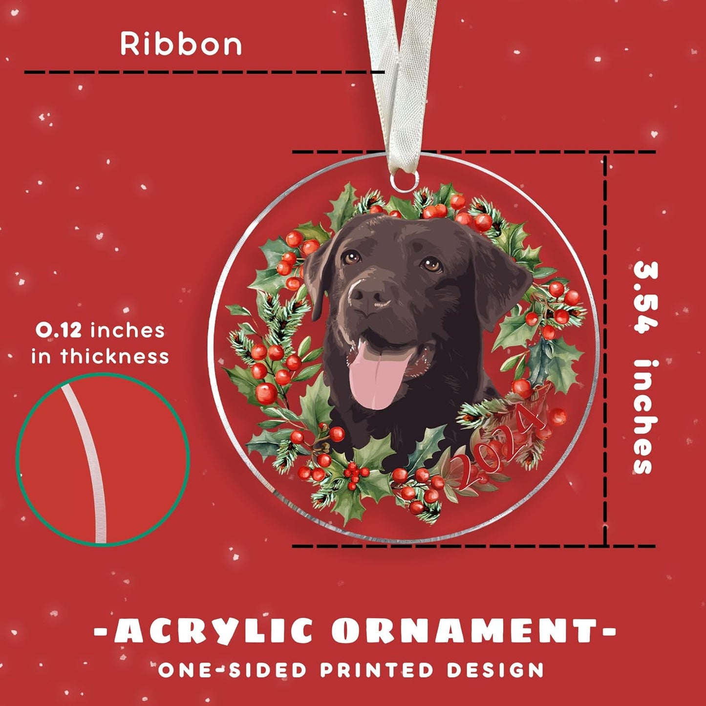 Chocolate Lab Christmas Ornament 2024 - Acrylic Dog Gifts for Women