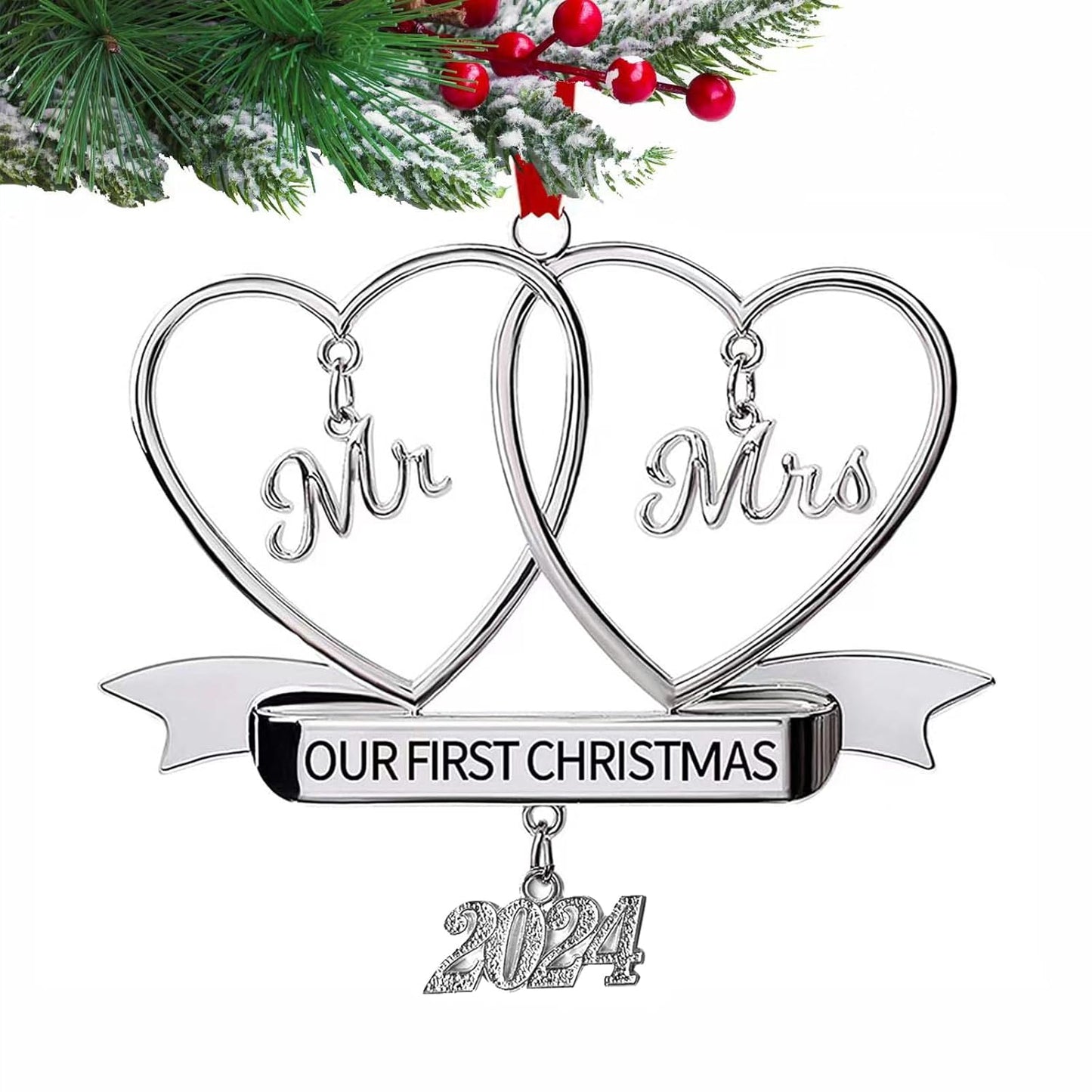 Christmas Ornament 2024 Our First Married Mr Mrs Tree Decoration Wedding Gifts Couple Xmas Bridal Shower Newlywed Gift 1st Keepsake Unique (Our First Christmas)