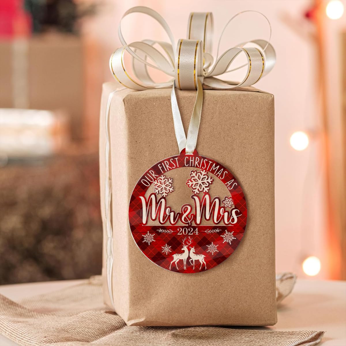 Personalized New Home Christmas Ornament 2024, 1st Christmas in Our New Home, Custom Housewarming Gift with Name & Address, Wooden 2 Layer Newhome Ornament (Mr and Mrs - Acrylic)