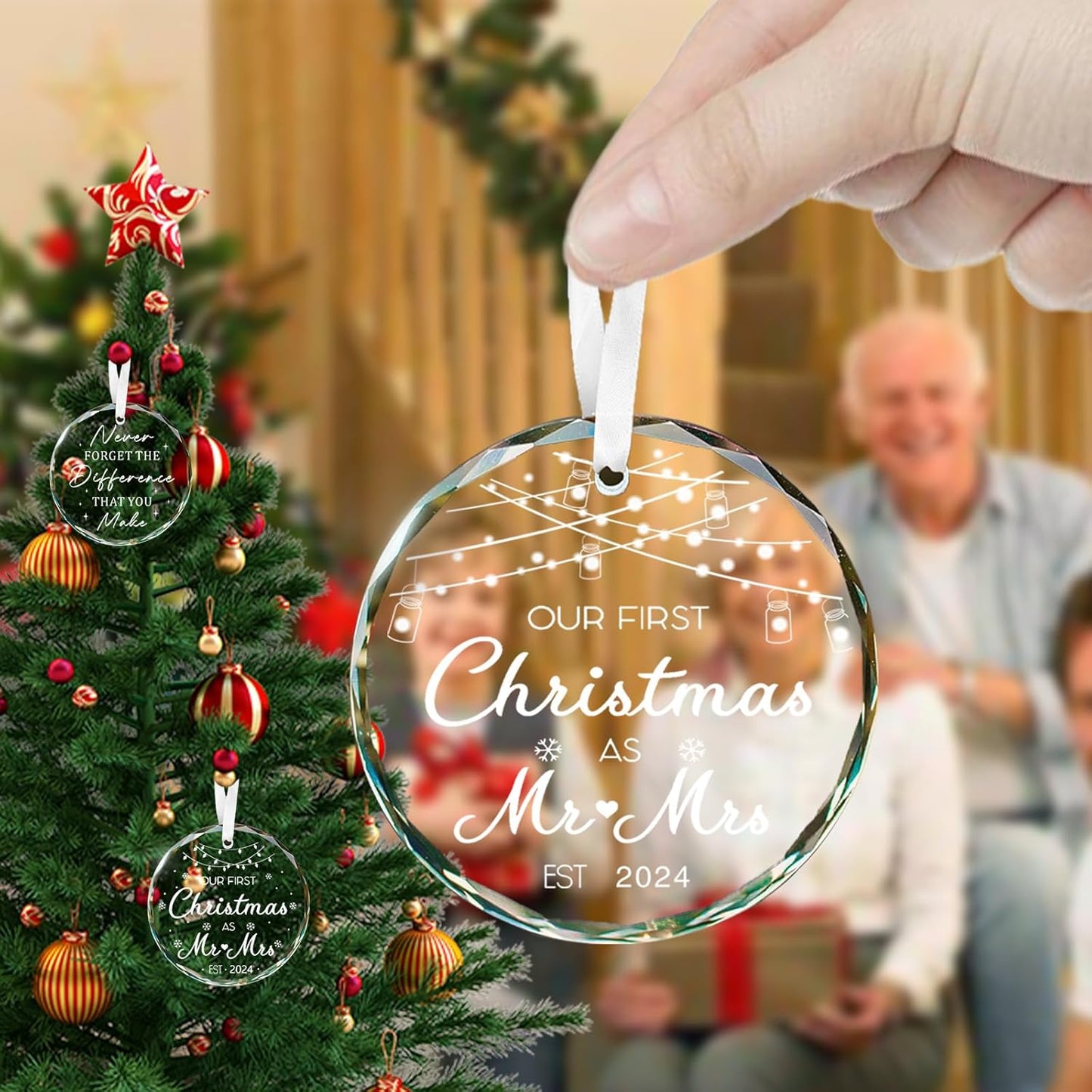 Wedding Gift First Christmas Married Ornament 2024 Mr and Mrs Gift for Newlyweds Couple 2024 Personalized Bridal Shower Gifts Our First Christmas 2024