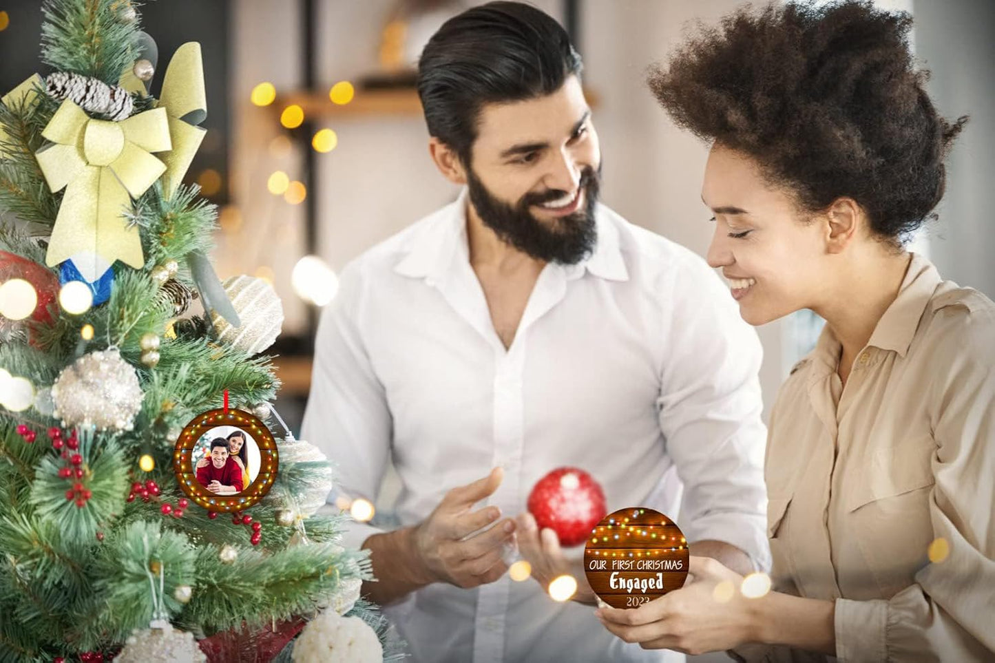 SICOHOME Our First Christmas Engaged Ornament 2023-3" Couple Ornament First Christmas Married Wedding Ornament Mr & Mrs Newlywed Christmas Ornament