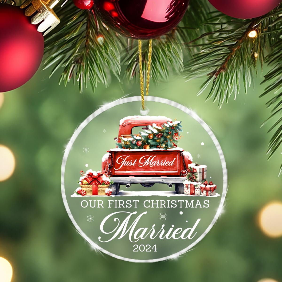 Our First Christmas Married 2024 Ornament, Wedding Gifts for Couples, Newlywed Gift Mr and Mrs Gifts Just Married 1st Xmas Married Acrylic Hanging Ornament
