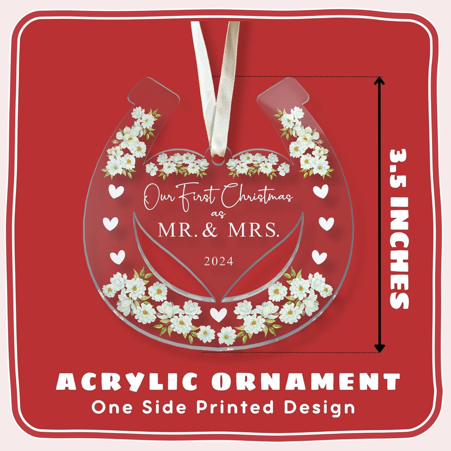 Wedding Gifts - Mr and Mrs Gifts - Wedding Gifts for Couples 2024, Wedding Gifts for Couple, Wedding Gifts for Bride - First Christmas Married Ornament 2024 - Bridal Shower Gifts - Acrylic Ornament