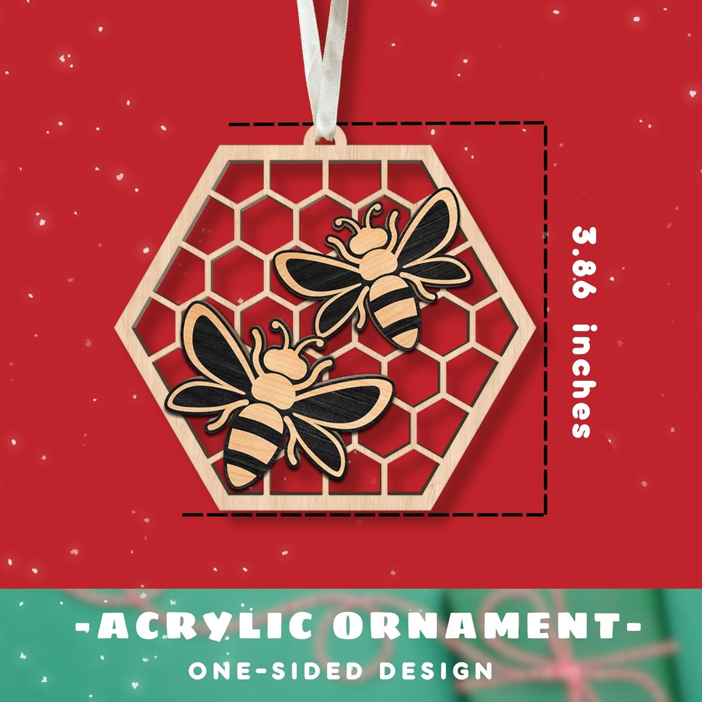 Bee Ornaments - Bee Ornaments for Christmas Tree - Bee Bumble Ornaments for Christmas Tree, Bee Honey Ornaments for Christmas Tree - Bee Christmas Ornaments - 2 Layered Acrylic Christmas Ornament