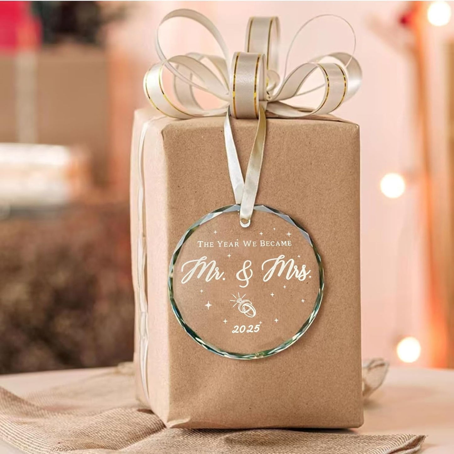 Wedding Gifts Hanging Ornament, Wedding Gifts for Couples 2025, Wedding Gifts for Bride, Bridal Shower Gifts - First Christmas Married Ornamen(Engagement)