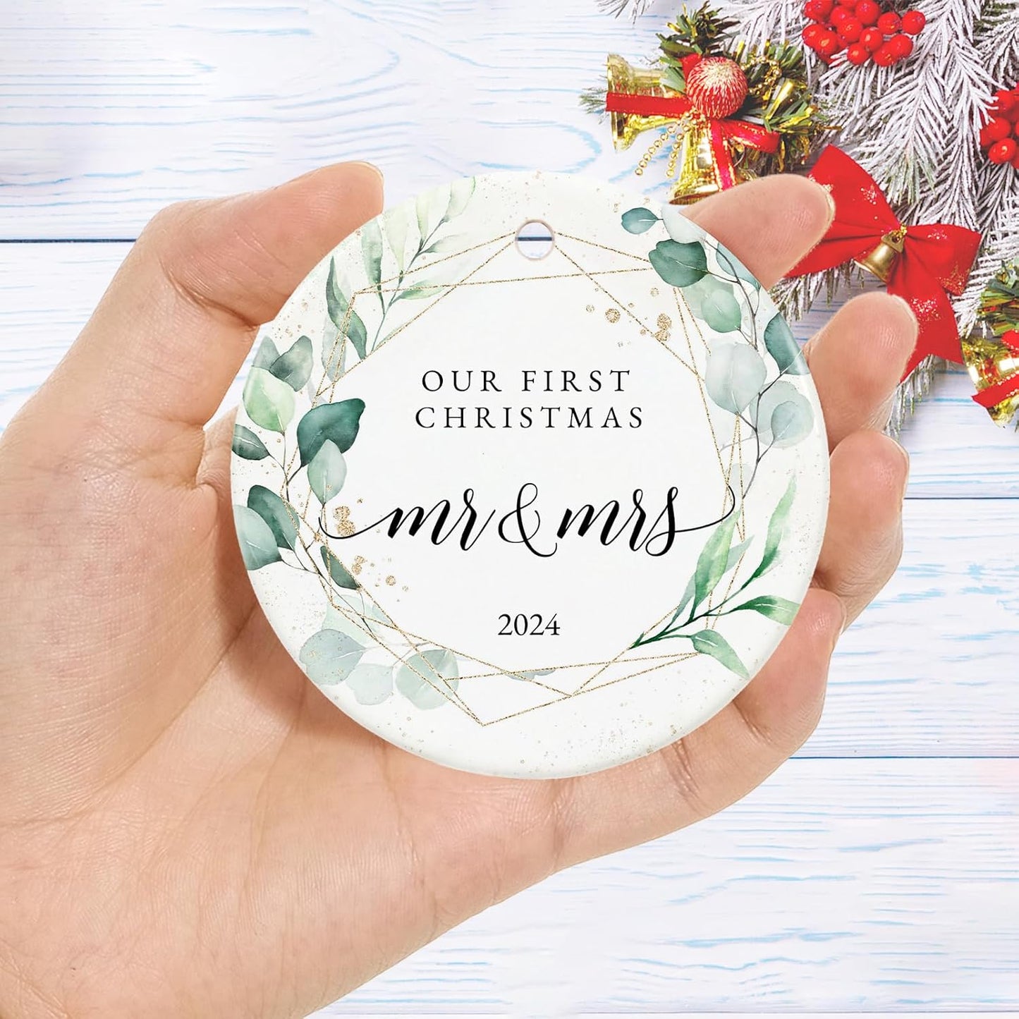 First Christmas Married Ornament 2024, Our First Christmas as Mr and Mrs, Just Married Gifts, 2.9" Ceramic Newlyweds Christmas Ornament 2024