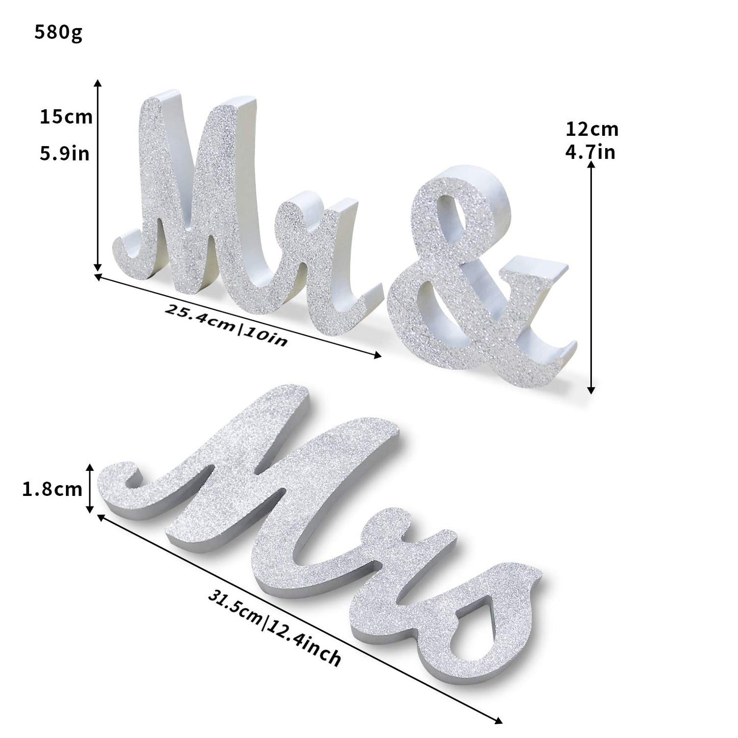Wooden Mr and Mrs Sign, Rustic Mr. & Mrs. Letters Wedding Signs for Wedding Table, Miss Mr. Deroation for Photo Props/Party Table/Anniversary/Valentine's Day/Wedding & Engagement, Silver
