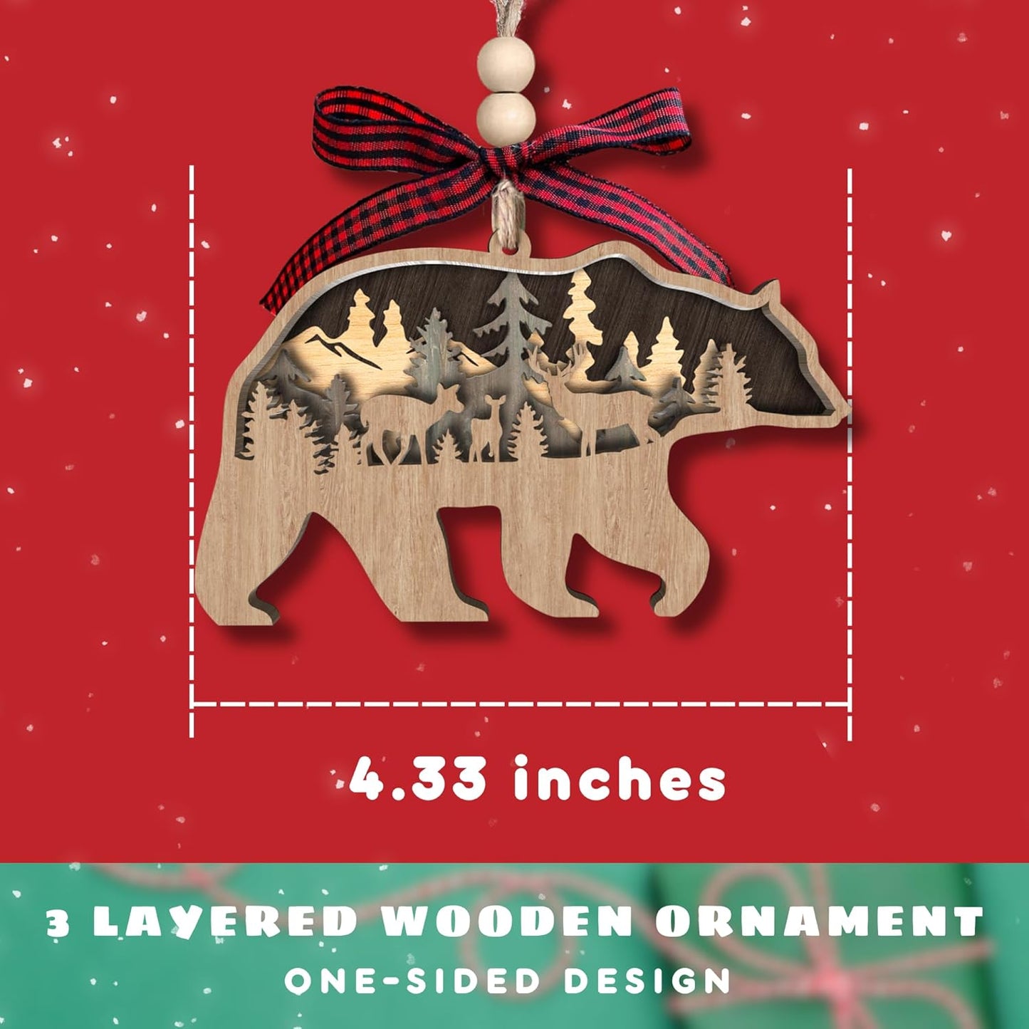 Bear Ornaments - Bear Ornaments for Christmas Tree - Gifts for Bear Lovers - Wood Ornament