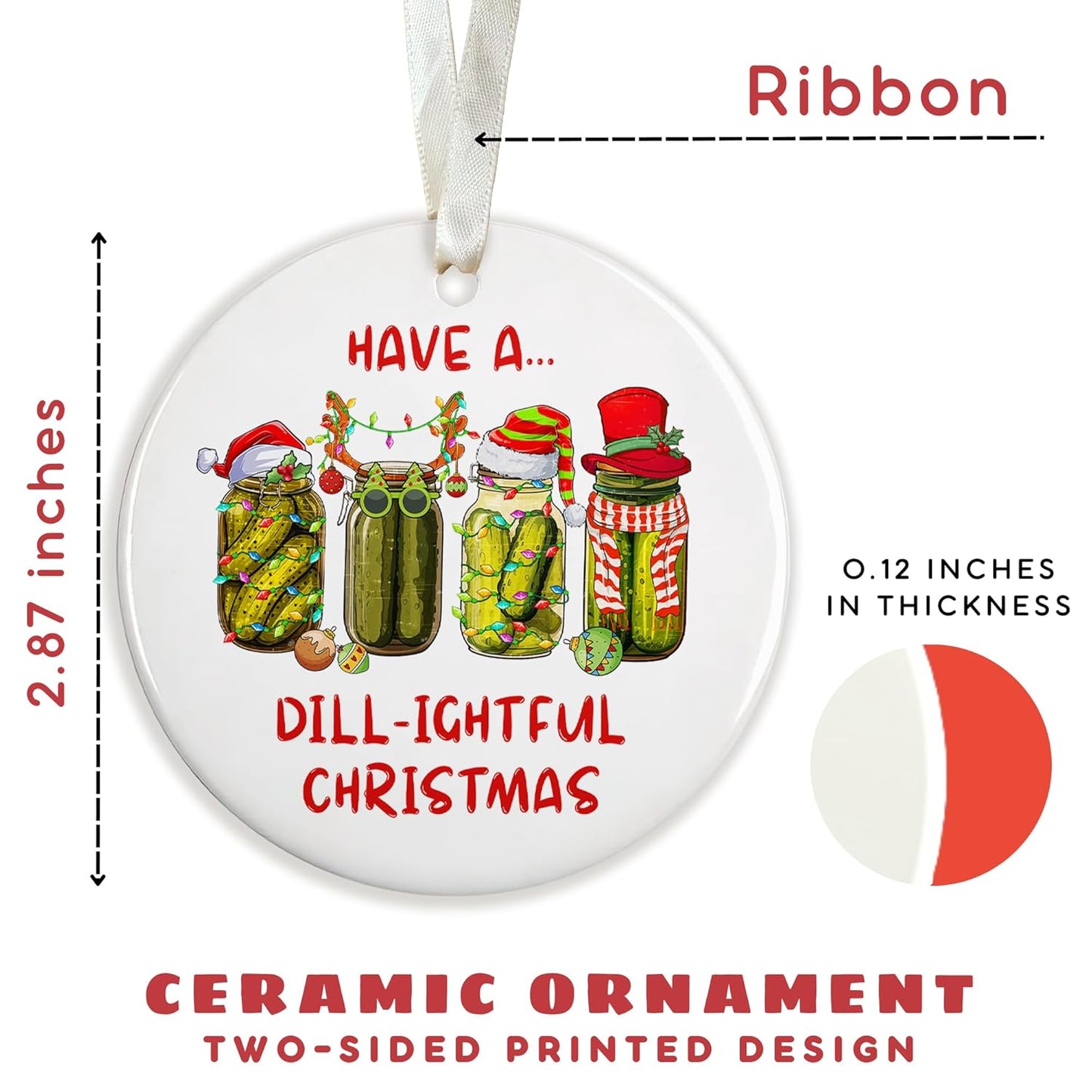 Pickle Ornaments for Christmas Tree - Pickle Gifts for Women, Men - Ceramic Ornament
