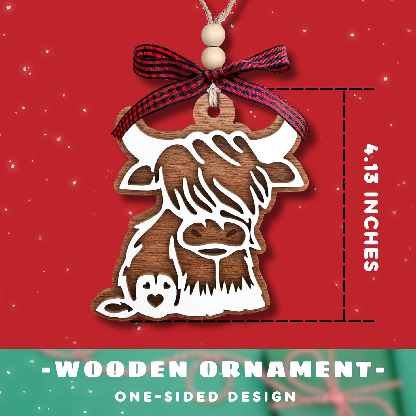 Cow Christmas Ornaments - Highland Cow Gifts - Wooden Ornament