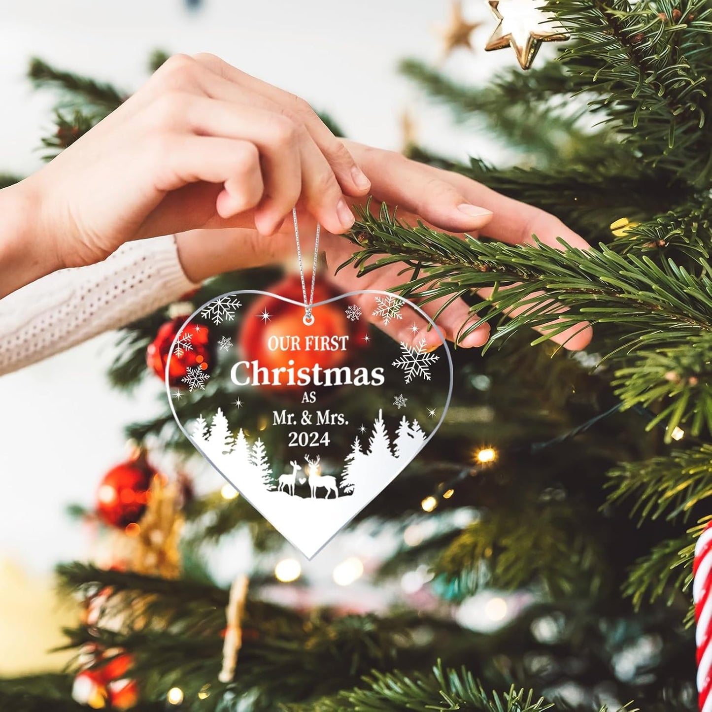 Our First Christmas as Mr and Mrs Ornament 2024 Decoration, Married Ornament 1st Year Wedding Gifts Glass 3.5 Inch with Gift Box, Bridal Shower Gift for Newlywed Couple Christmas Tree Wedding Ornament