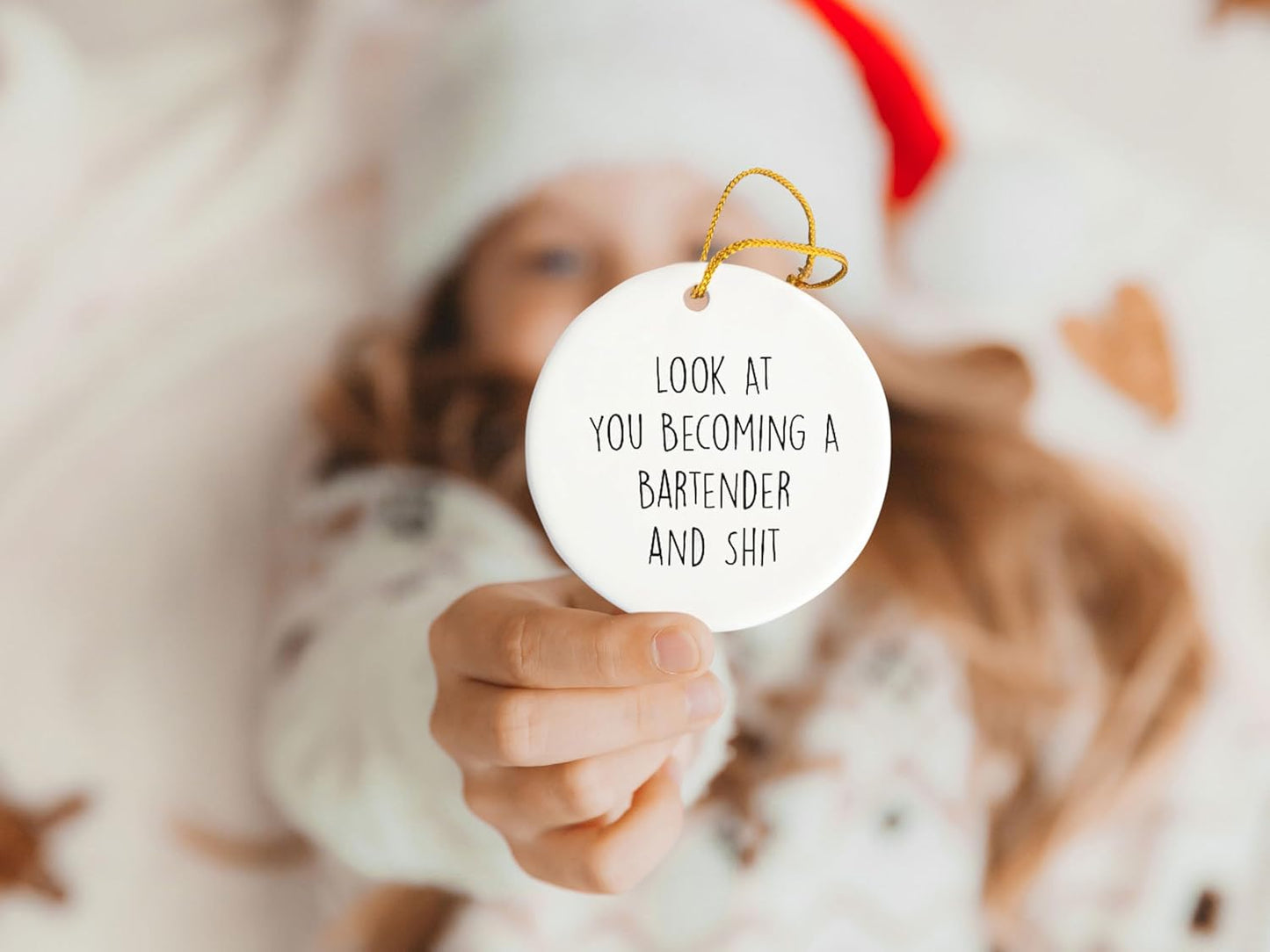 Bartender Ornament, Bartender Christmas Ornament, Bartender Christmas Tree Ornament, Bartender Gift, Christmas Decorations, 3" Circle Ceramic Ornament