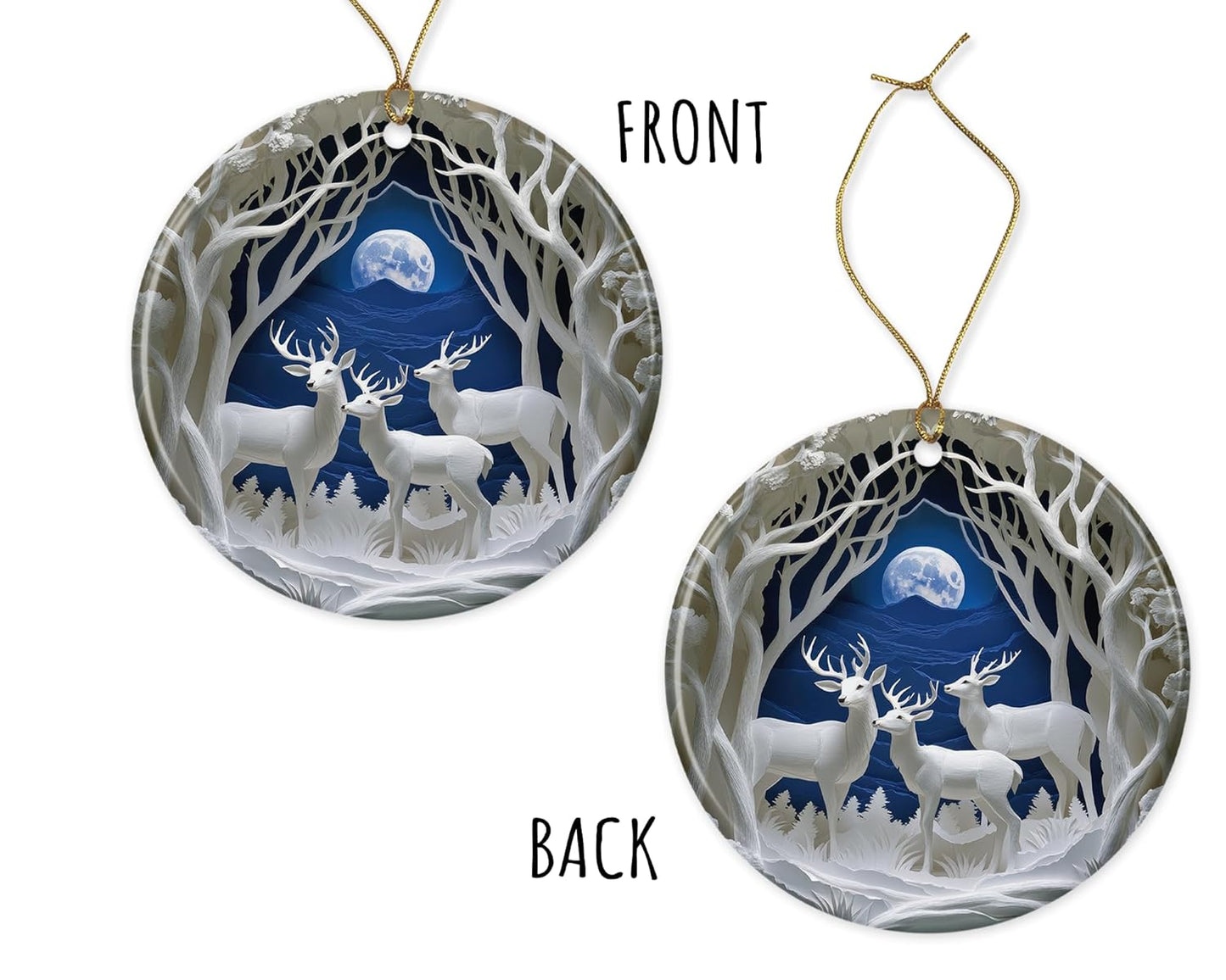 Deer Christmas Ornament - 3D Effect Deer Ornament - Christmas Keepsake - Ceramic Ornament - Xmas Holiday Ornament for Family Printed on Both Sides