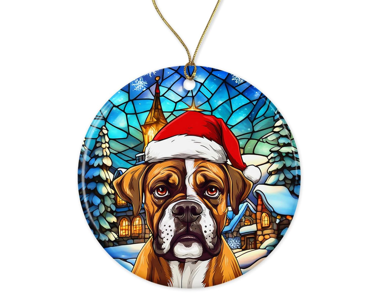 Boxer Ornament - Boxer Santa Ornament - Boxer Xmas Ornament - Boxer Dog Ornament - Ceramic Ornament - Colorful Christmas Decoration Printed on Both Sides