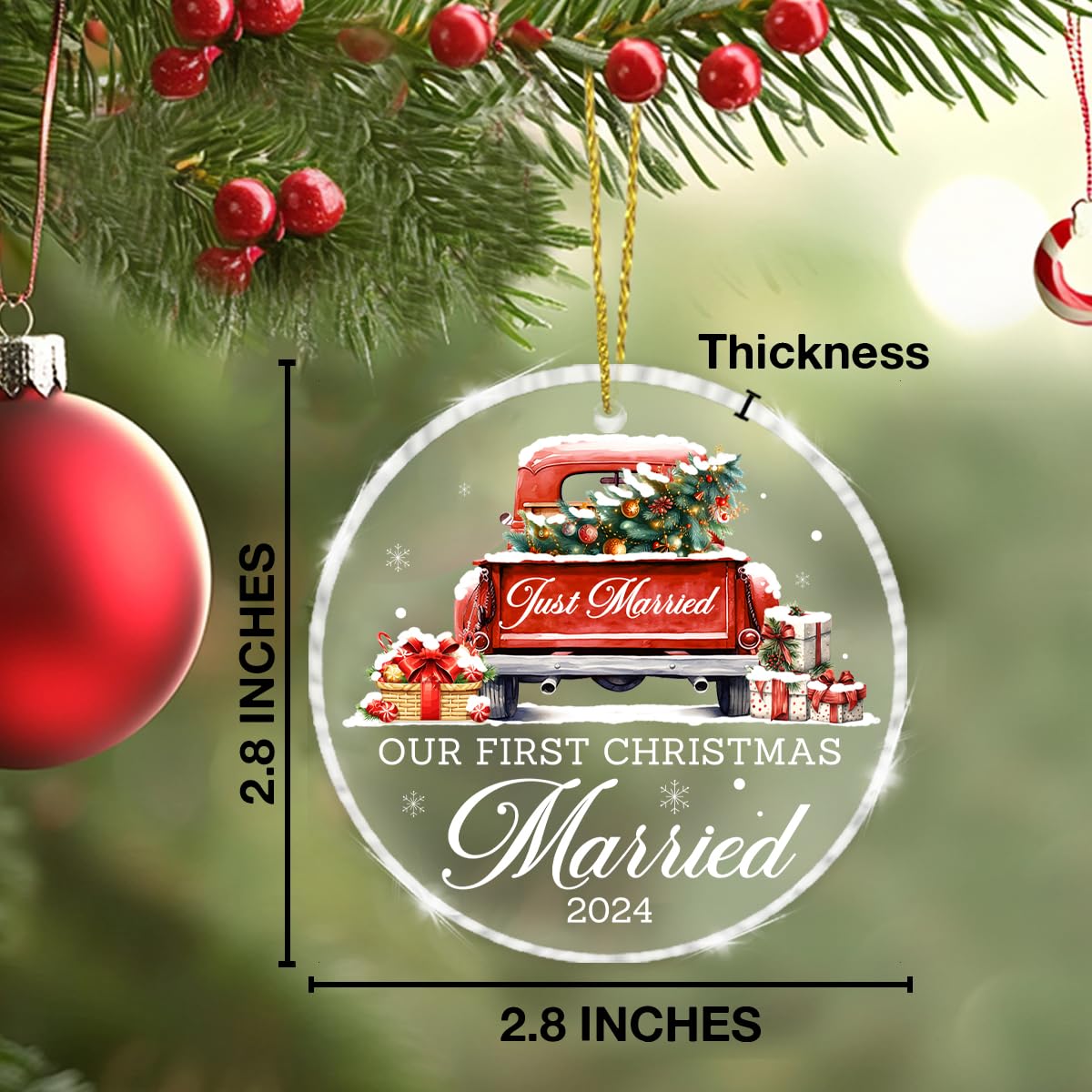 Our First Christmas Married 2024 Ornament, Wedding Gifts for Couples, Newlywed Gift Mr and Mrs Gifts Just Married 1st Xmas Married Acrylic Hanging Ornament