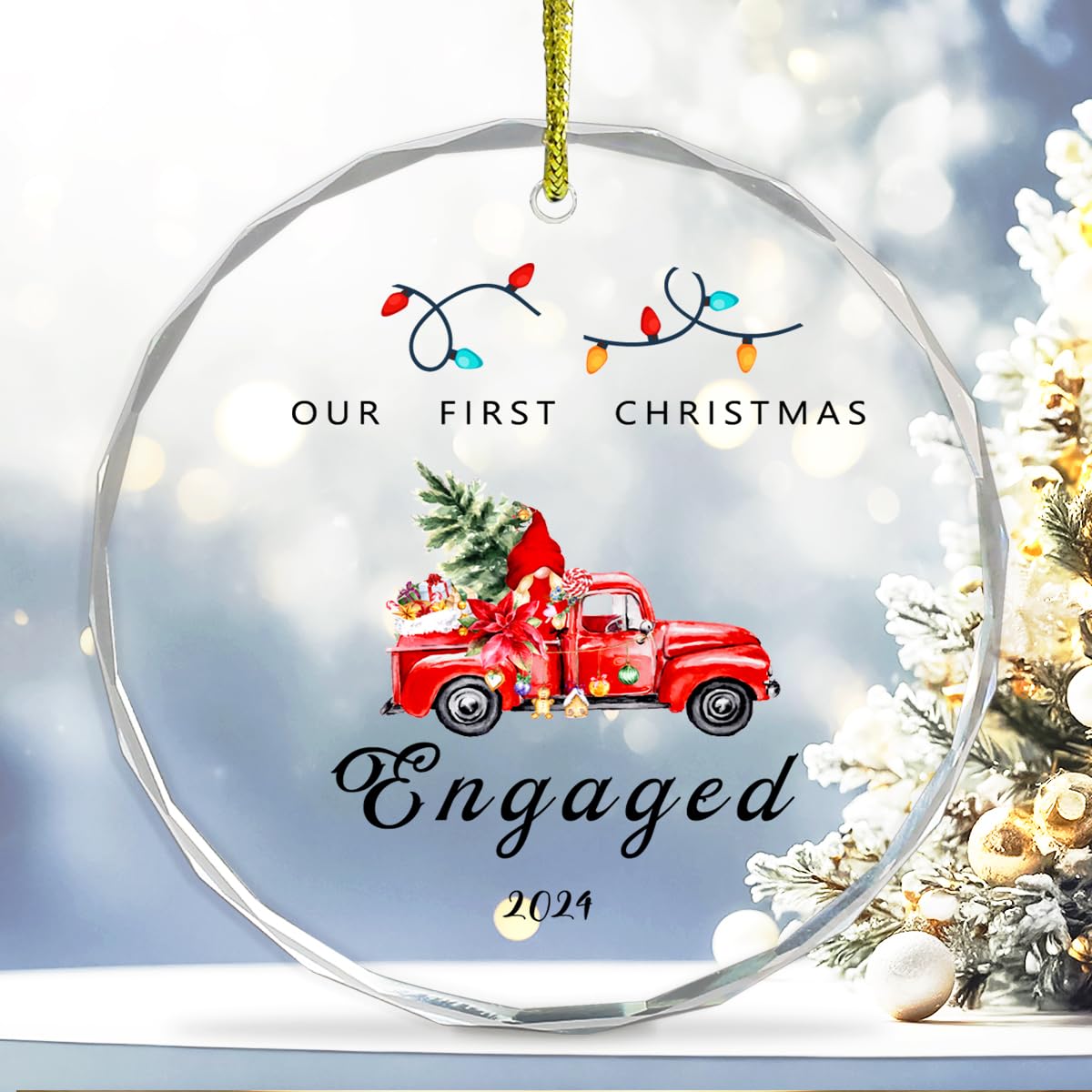 Our First Christmas Engaged 2024 Ornament,1st Christmas Married Ornament,First Christmas Married Ornament 2024,Just Married Christmas Ornament as Mr and Mrs Round Crystal Ornament