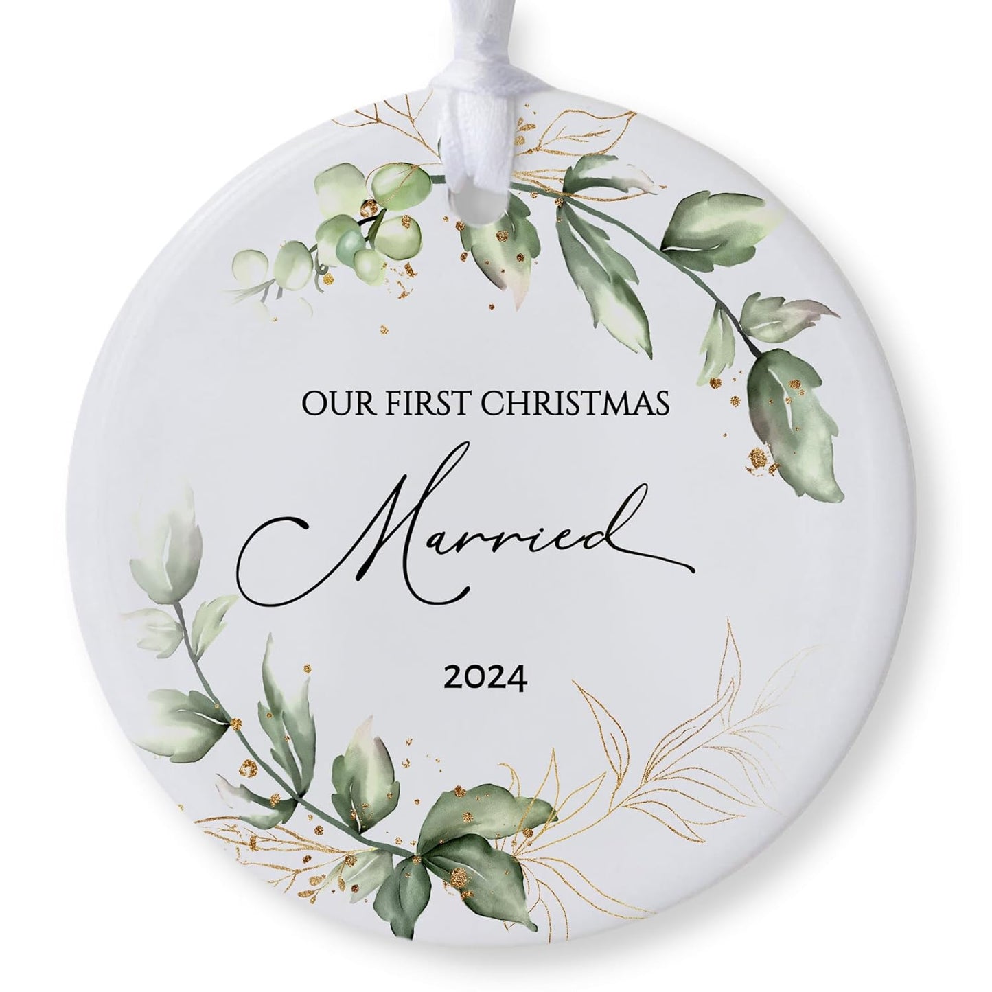2024 Our First Christmas Married Ornament, Personalized 1st Christmas Married Ceramic Ornament (1st Christmas Married)