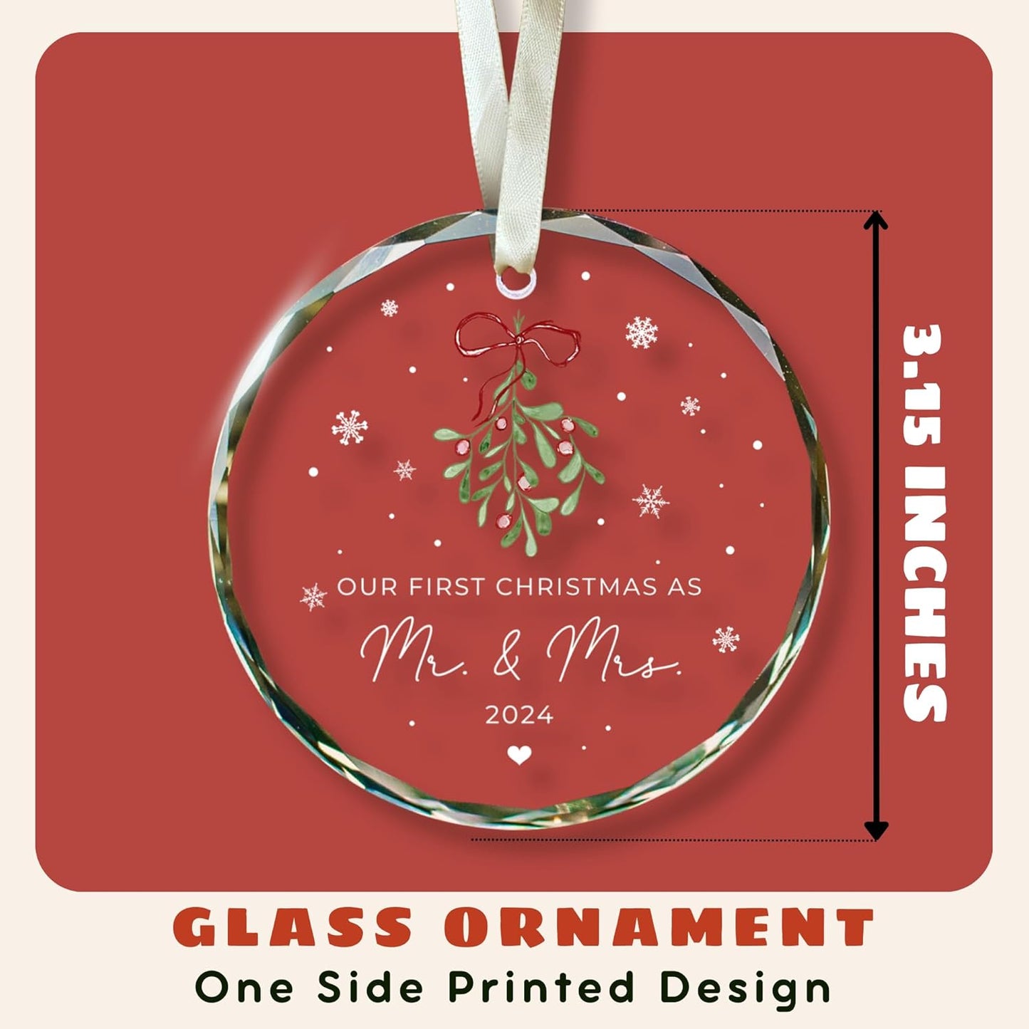 Our First Christmas Married 2024 - Wedding Gifts for Couples, Bride and Future Mr and Mrs - Bridal Shower Gift - Glass Ornament