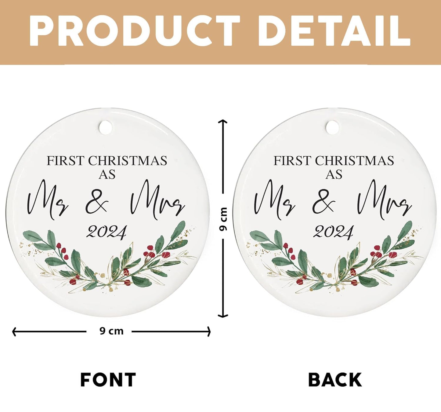 Mr and Mrs Ornament 2024 - Our First Christmas Ornament 2024 - First Christmas Together as Mr. & Mrs - Perfect for Mr. & Mrs. and Newly Married Couples