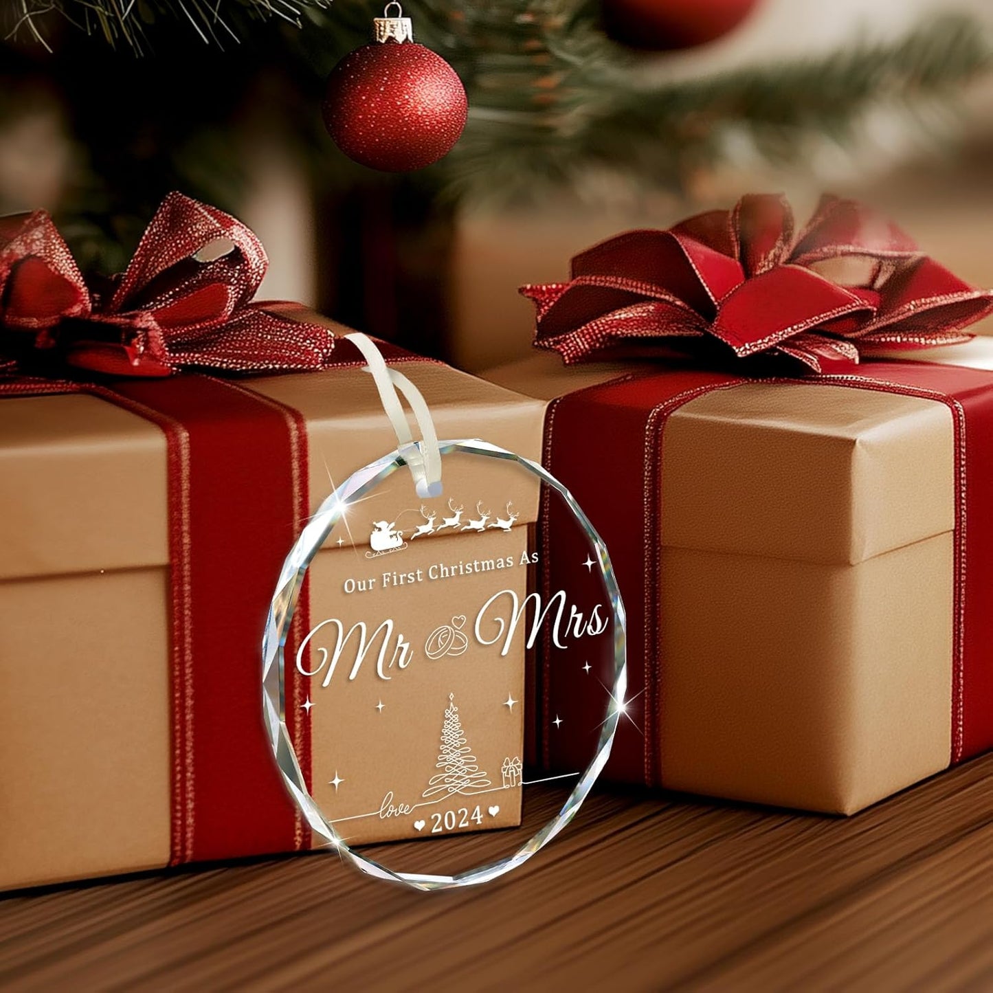 Wedding Gifts, Mr and Mrs Gifts, First Christmas Married Ornament 2024, Wedding Gift for Couple, Unique Crystal Bridal Shower Gift for Bride