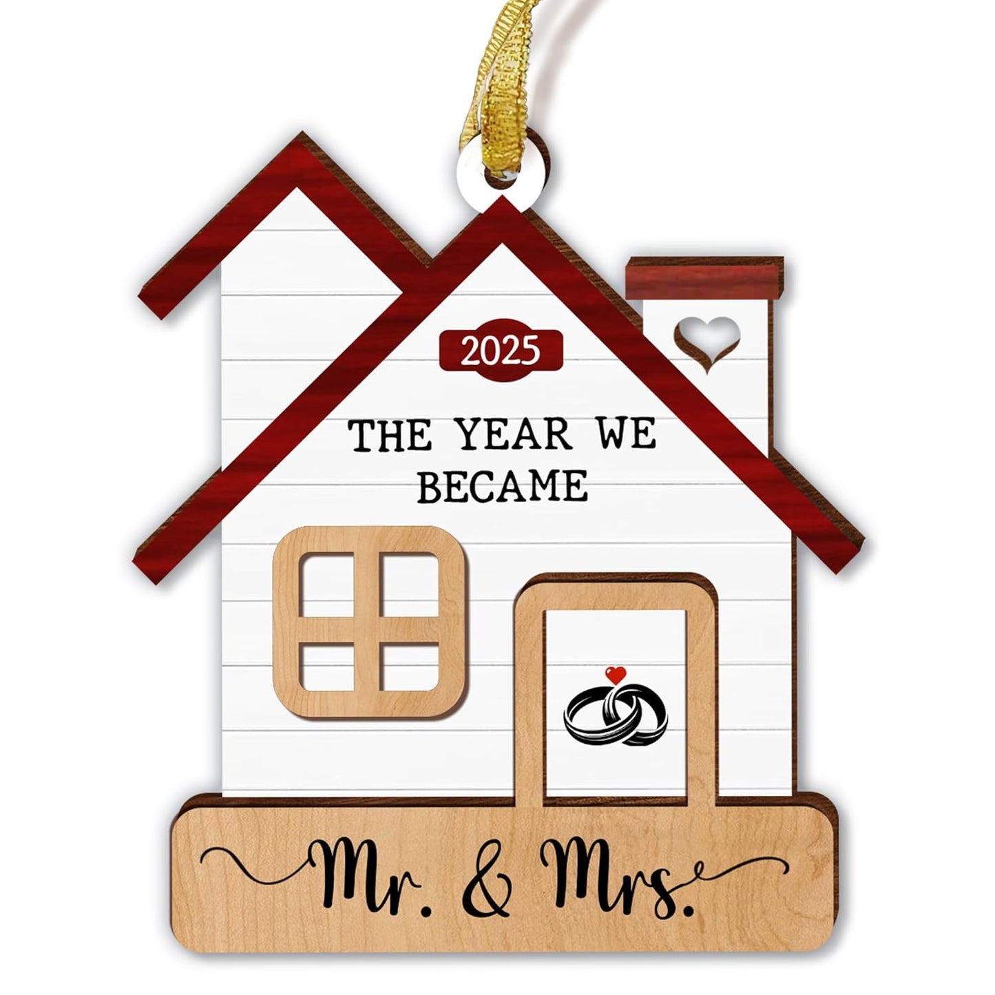 Wedding Ornament 2025 - The Year We Became Mr Mrs - Newlywed, Just Married Gift for Couple - First Christmas Wedding Gift for Newlyweds, Bride, Groom - Bridal Shower Wooden Xmas Decoration
