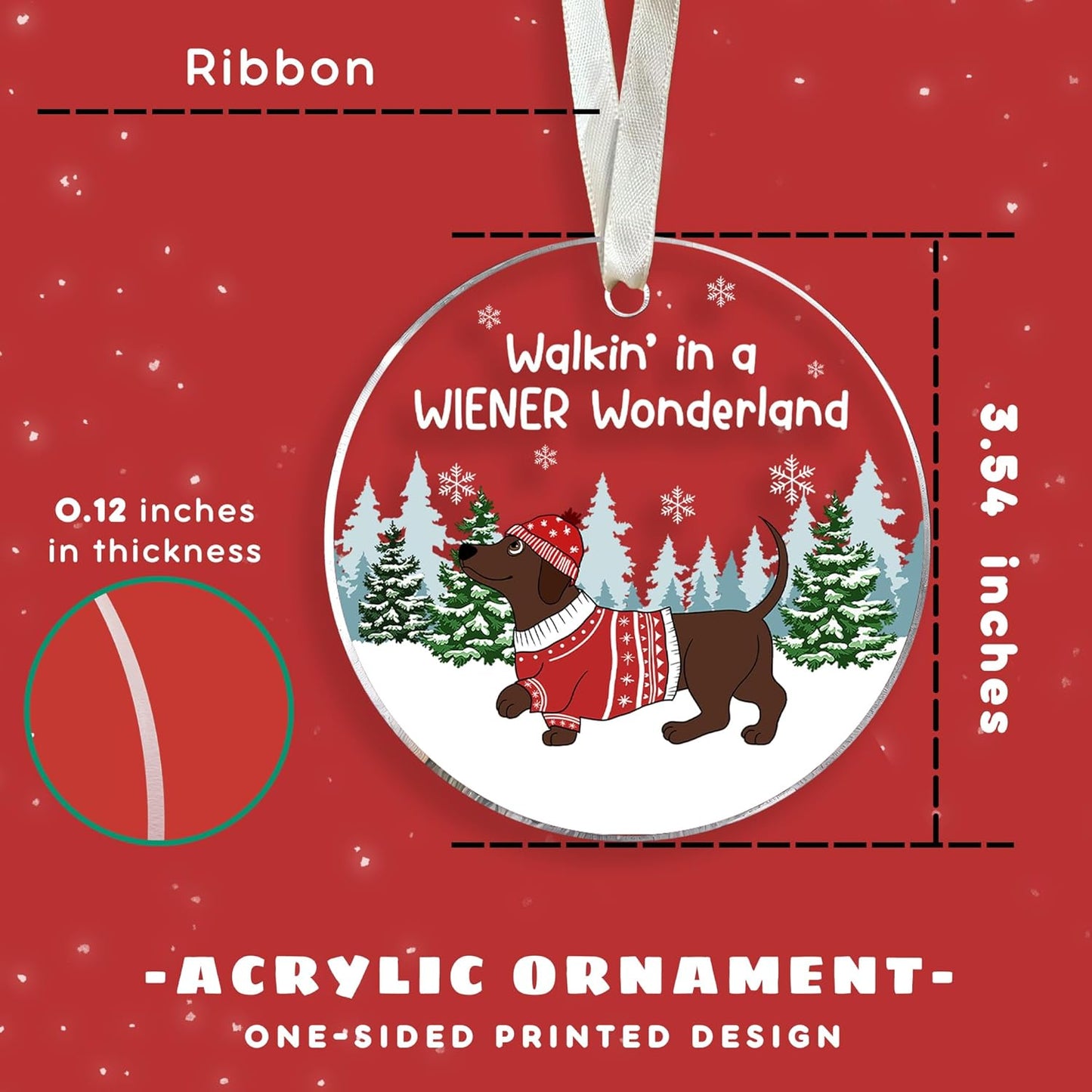 Acrylic Dachshund Ornament - Dachshund & Dog Christmas Ornaments - Wiener Dog Gifts for Women