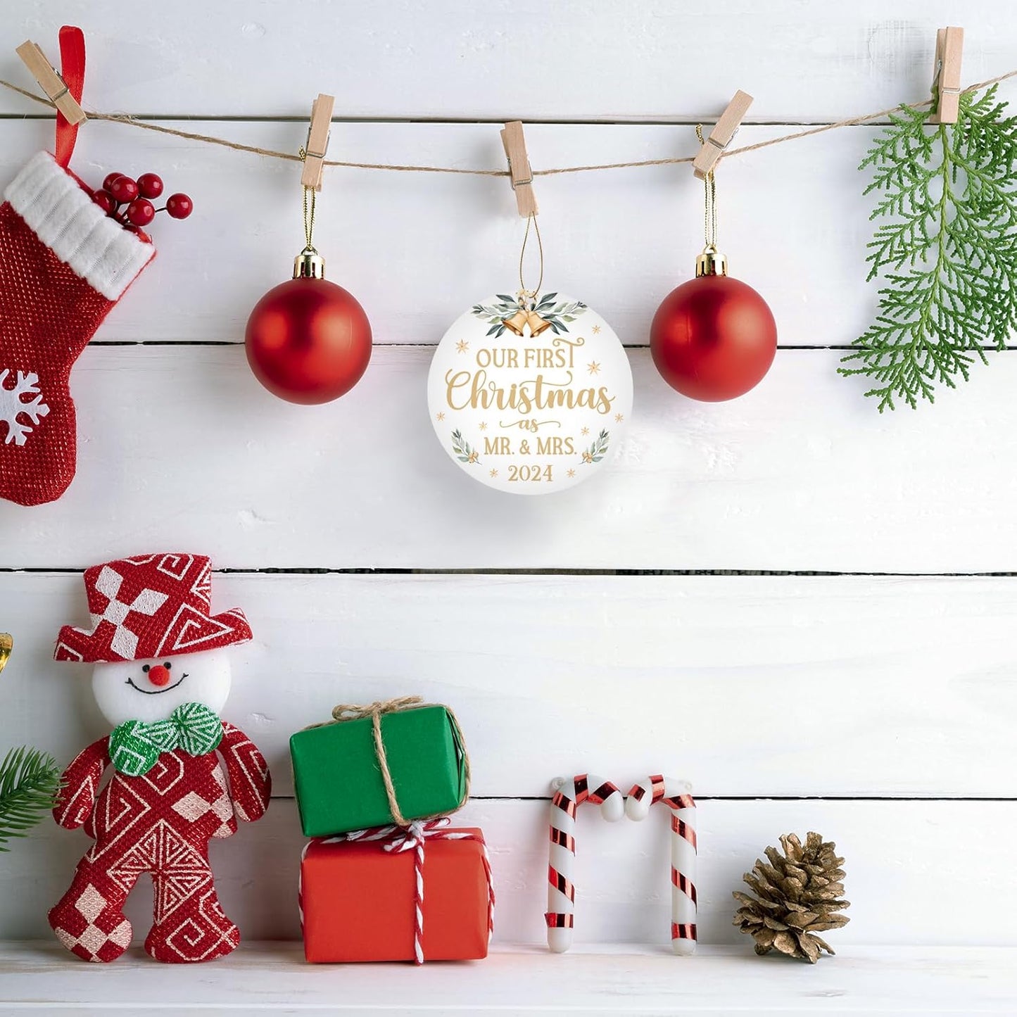 Wedding Gifts for Couples, Mr and Mrs Gifts, Wedding Ornament Gifts for Bride Newlyweds, Bridal Shower Gifts for Bride to Be, Christmas Tree Decorations, First Christmas Married Ornament 2024