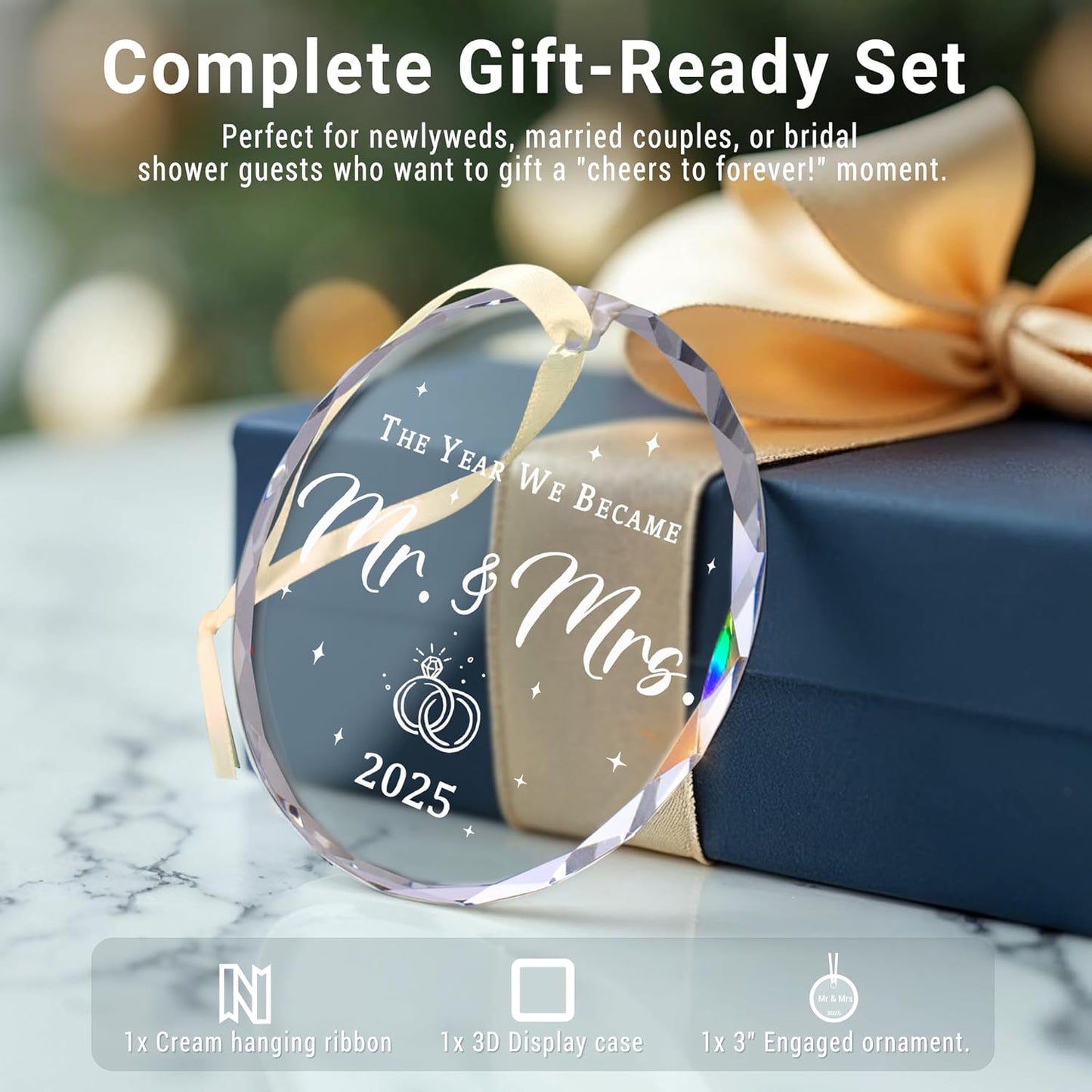 Wedding Gifts for Couples 2025, First Christmas Married Ornament, Wedding Gift for Newlyweds, Mr & Mrs Just Married Keepsake - Bridal Shower Gift for Bride, Newlywed Couple Gifts