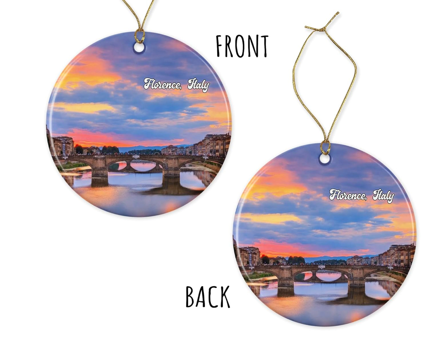 Fun Florence Scene Ornament - Florence Souvenir Keepsake - Travel Ornament - Xmas Ceramic Ornament - Florence Tree Hanging Ornament Printed on Both Sides