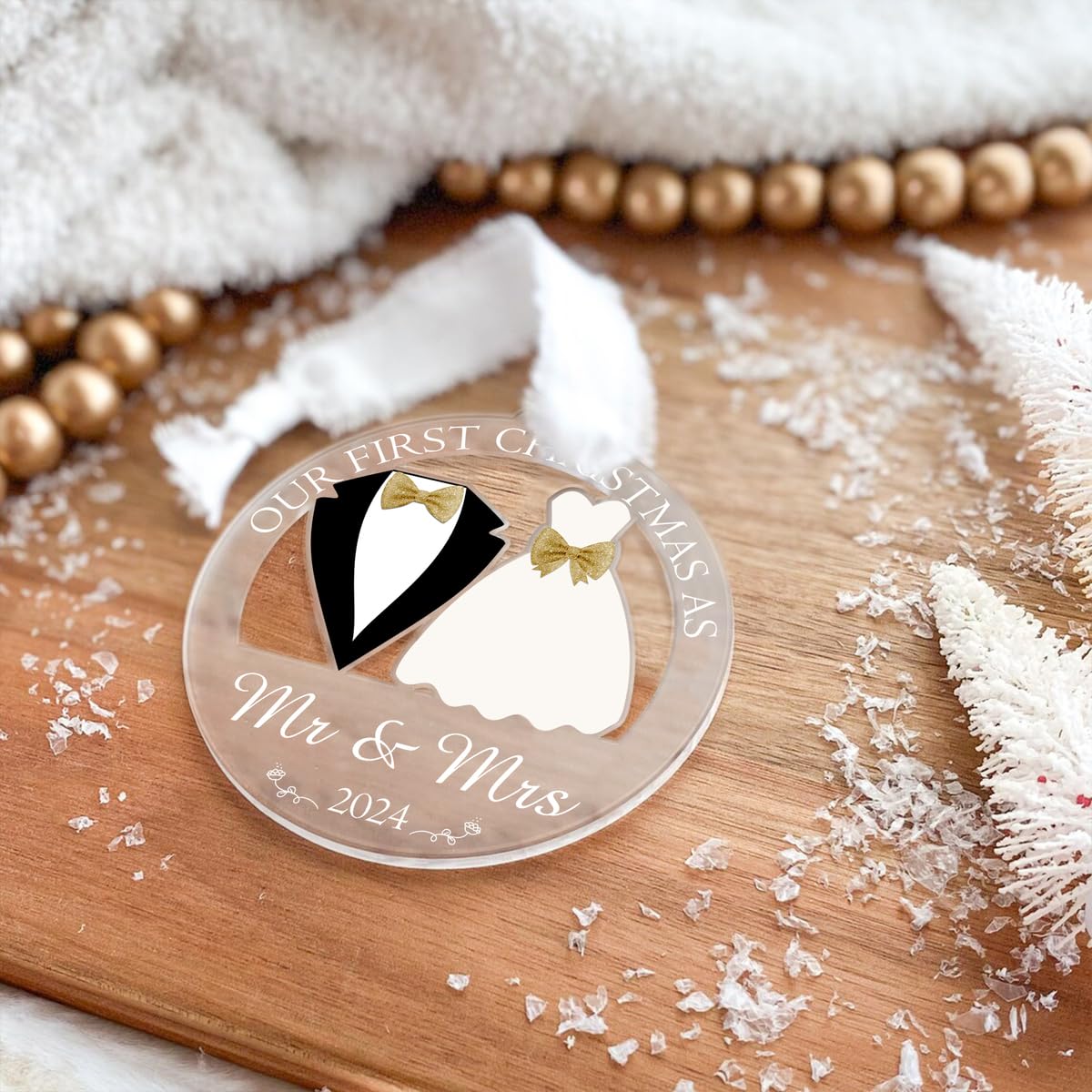 Our First Christmas as Mr and Mrs Ornament 2024, 1st Christmas Married Ornaments, Wedding Gifts for Couple Bride and Groom, Newlywed Gift, Our First Christmas Married Ornament 2024