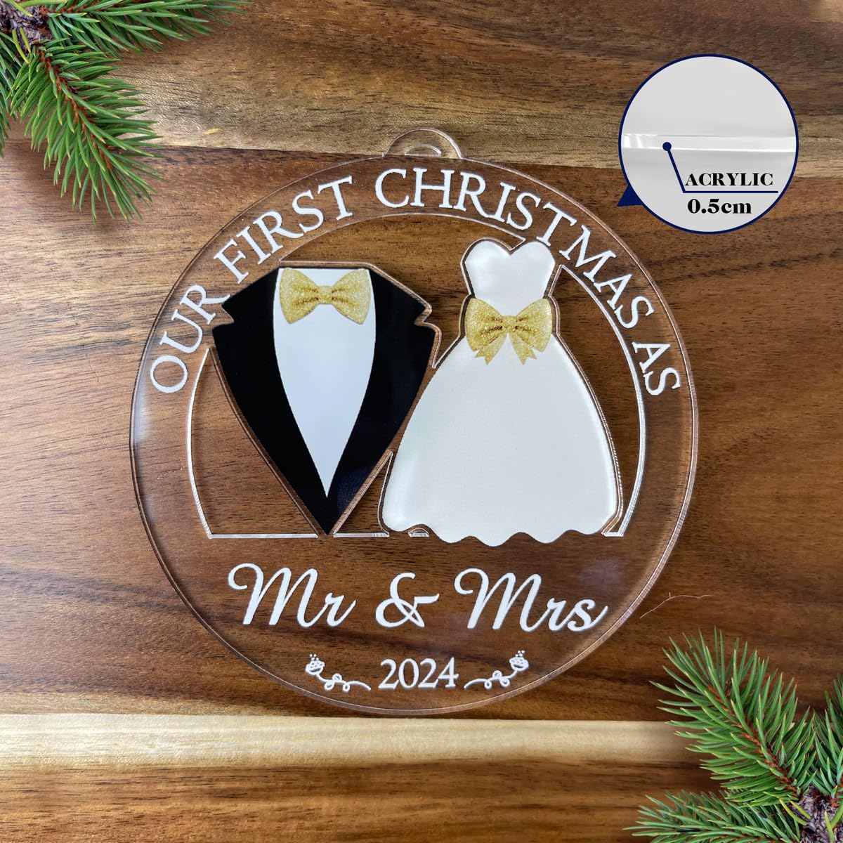 Our First Christmas as Mr and Mrs Ornament 2024, 1st Christmas Married Ornaments, Wedding Gifts for Couple Bride and Groom, Newlywed Gift, Our First Christmas Married Ornament 2024