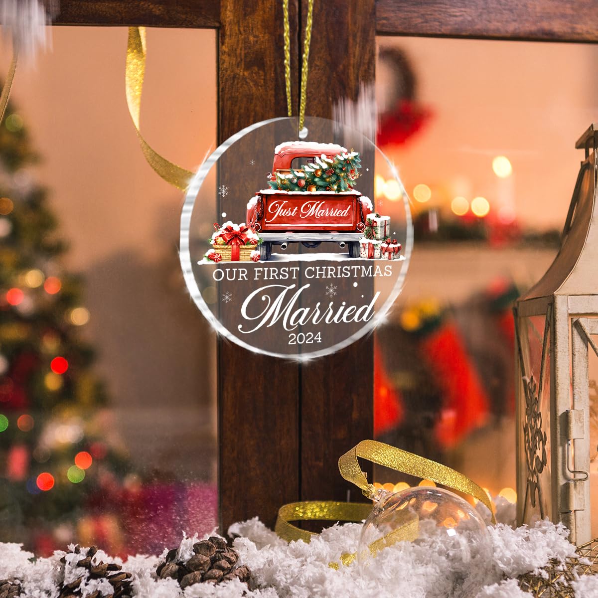 Our First Christmas Married 2024 Ornament, Wedding Gifts for Couples, Newlywed Gift Mr and Mrs Gifts Just Married 1st Xmas Married Acrylic Hanging Ornament