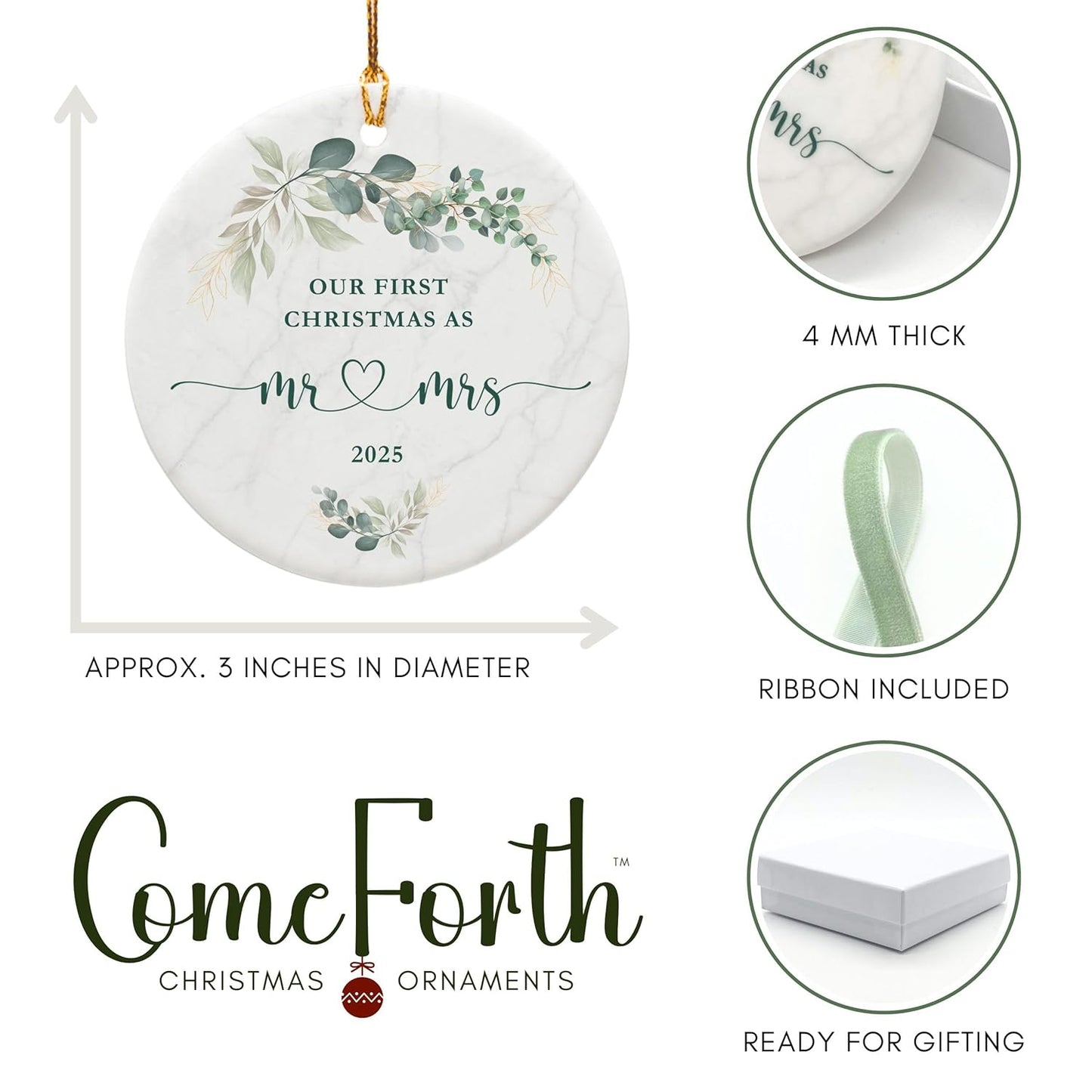 2025 First Christmas Married Ornament, Wedding Gifts for Couples, Wedding Bridal Shower Gifts for Bride to Be, Just Married 1st Xmas Newlywed - First Christmas as Mr and Mrs Ornament