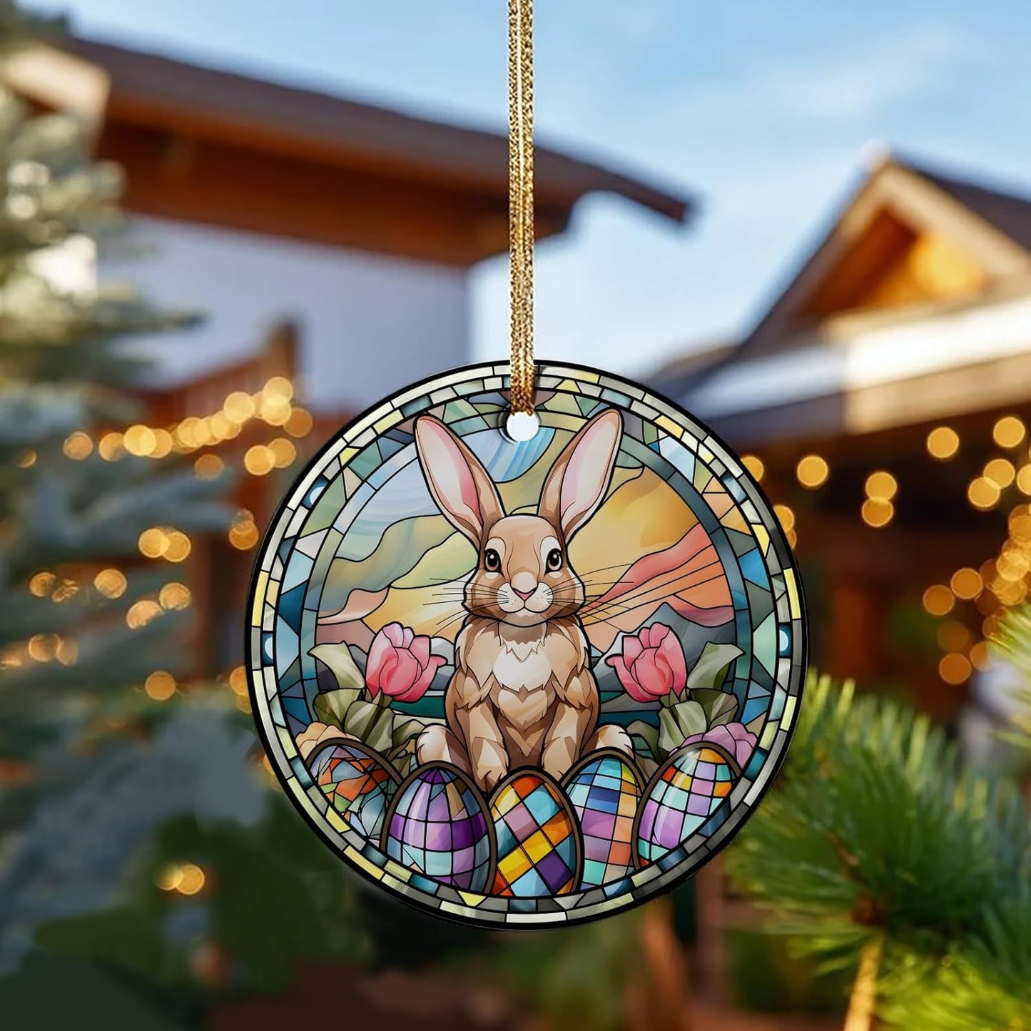 Easter Ceramic Ornament,Happy Easter Tree Ornaments,Easter Bunny Ornament,Rabbit Egg Ornament,Easter Party Rabbit Window Door Ornament Outdoor Outside Porch Decor,Easter Ornament Gifts