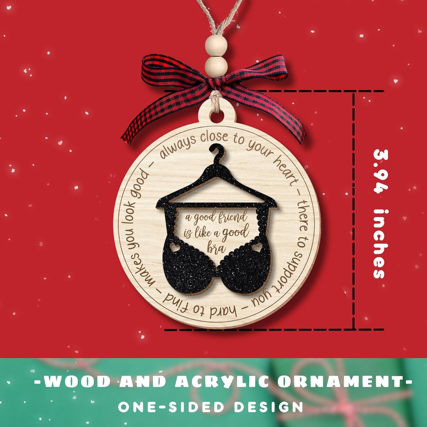 Best Friend Christmas Ornaments - Gifts for Friends Female - Friendship Gifts - 2 Layer Wood & Acrylic Ornament