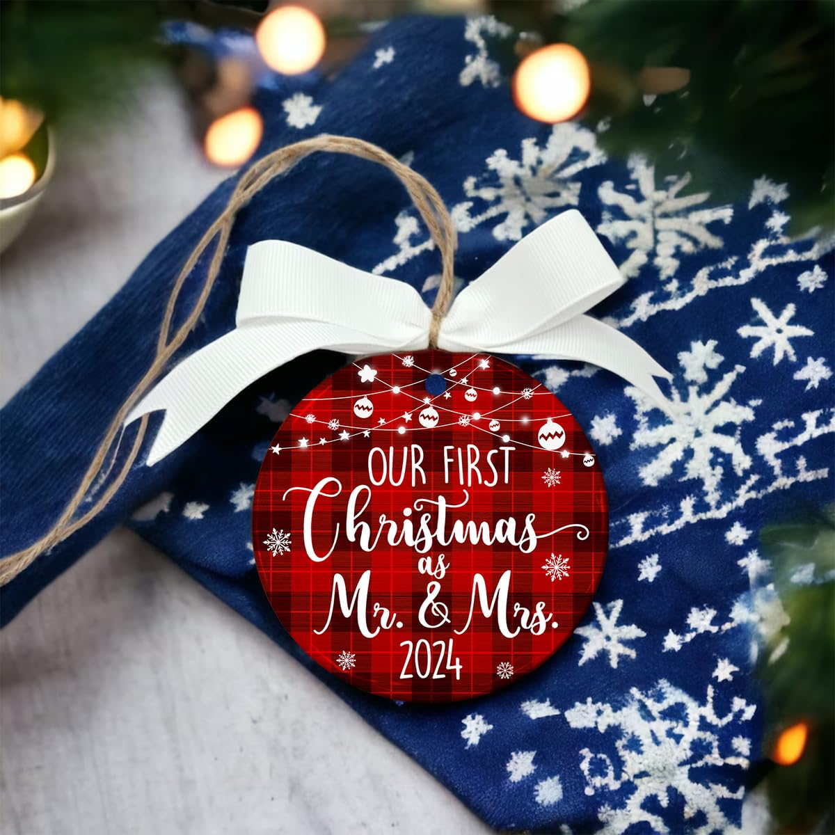 Our First Christmas as Mr & Mrs Ornament 2024, 1st Christmas Married Ornaments, Wedding Gifts for Couple - Bride & Groom, Newlywed Gift - Ceramic Ornaments
