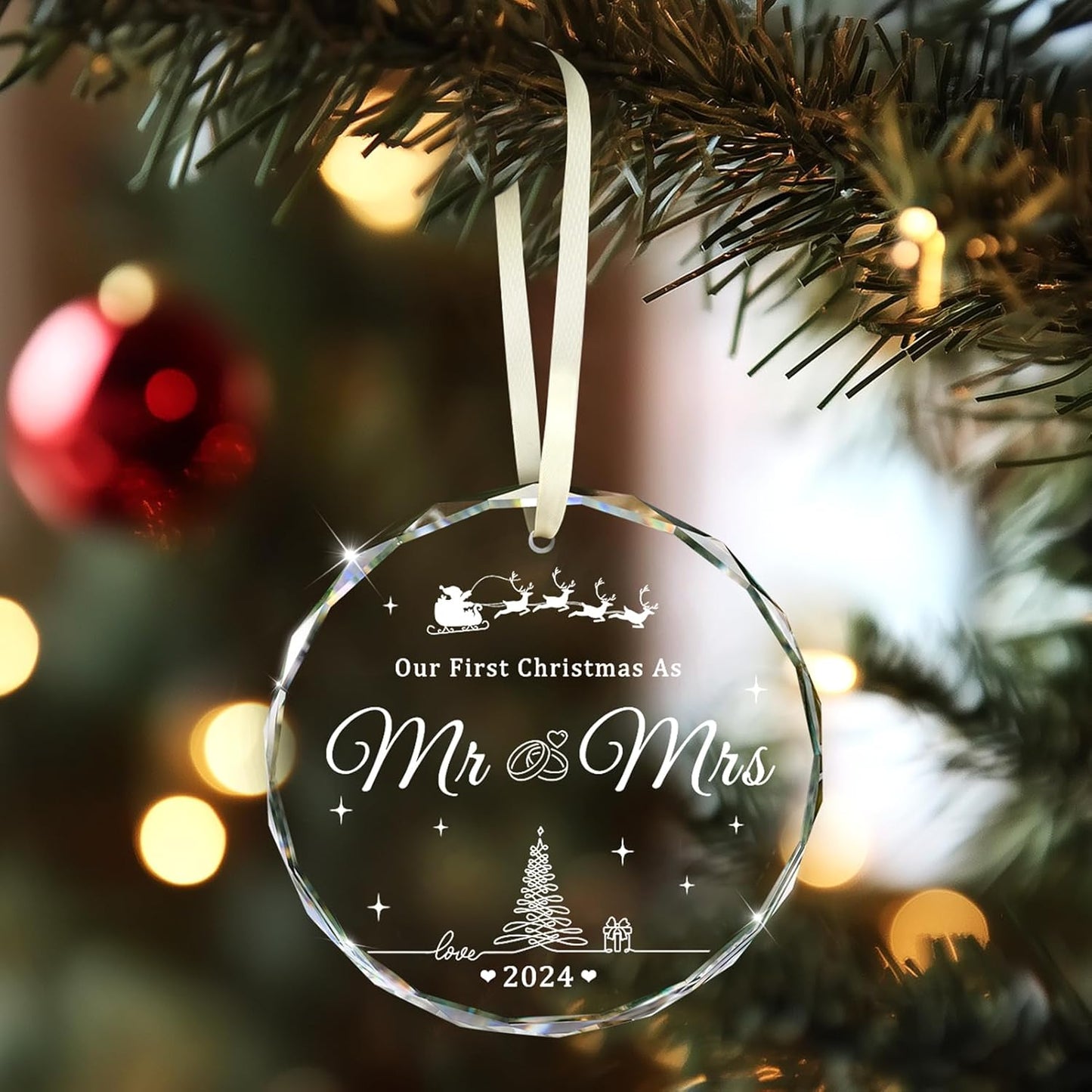 Wedding Gifts, Mr and Mrs Gifts, First Christmas Married Ornament 2024, Wedding Gift for Couple, Unique Crystal Bridal Shower Gift for Bride