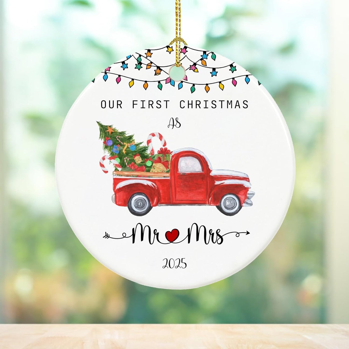 Our First Christmas Married Ornament 2025, First Year Married Christmas Ornament 2025, Wedding Gifts, 2.9" Ceramic Newlywed Keepsake Decorations